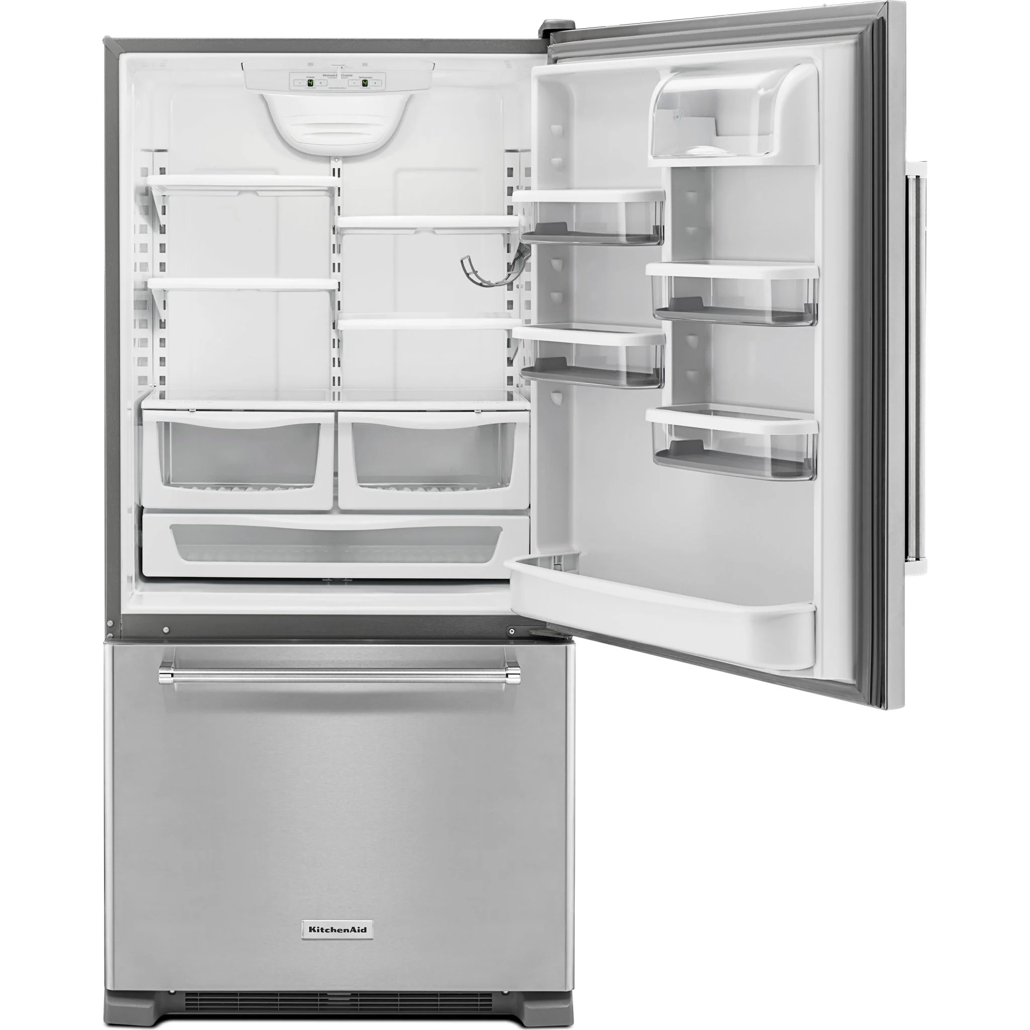 KitchenAid 22 cu.ft. 33" Width Full Depth Non Dispense Bottom Mount Refrigerator - Stainless Steel (KRBR102ESS) - Image 2