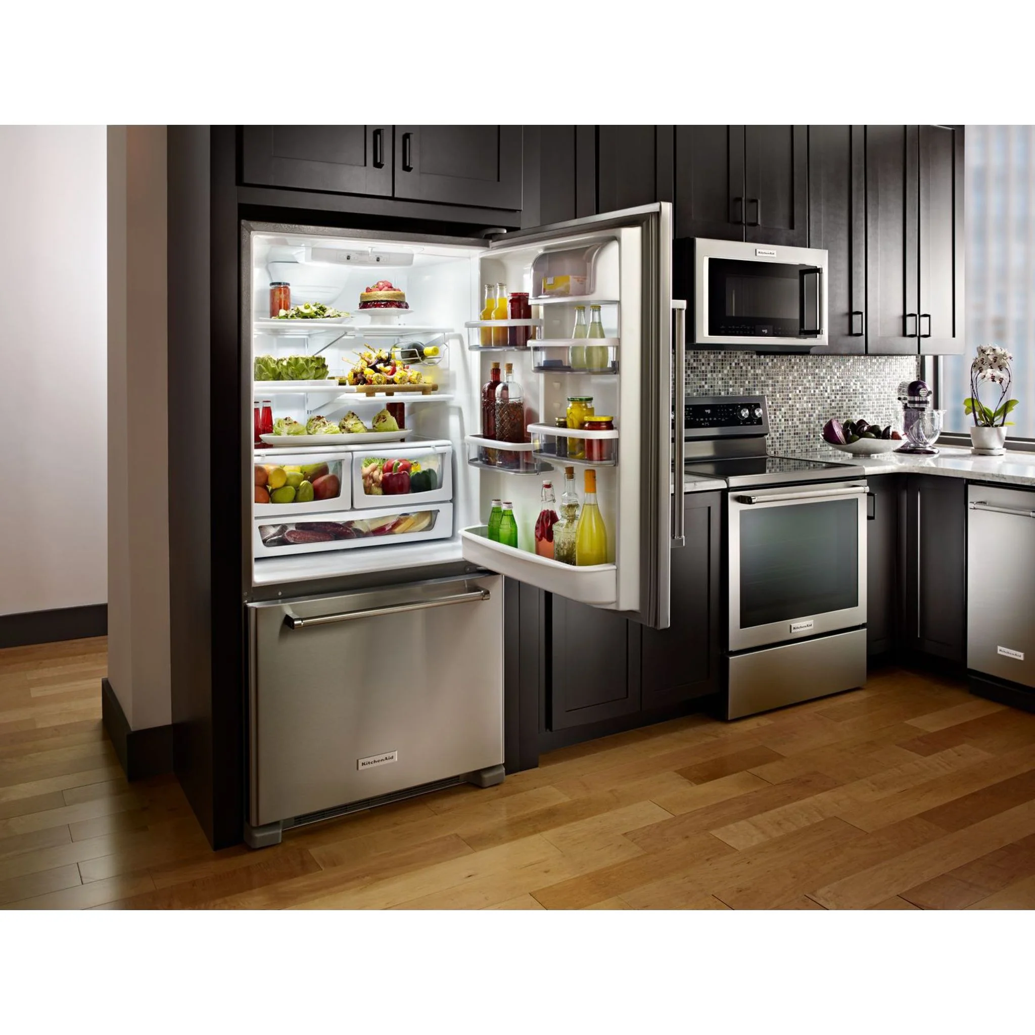 KitchenAid 22 cu.ft. 33" Width Full Depth Non Dispense Bottom Mount Refrigerator - Stainless Steel (KRBR102ESS) - Image 7