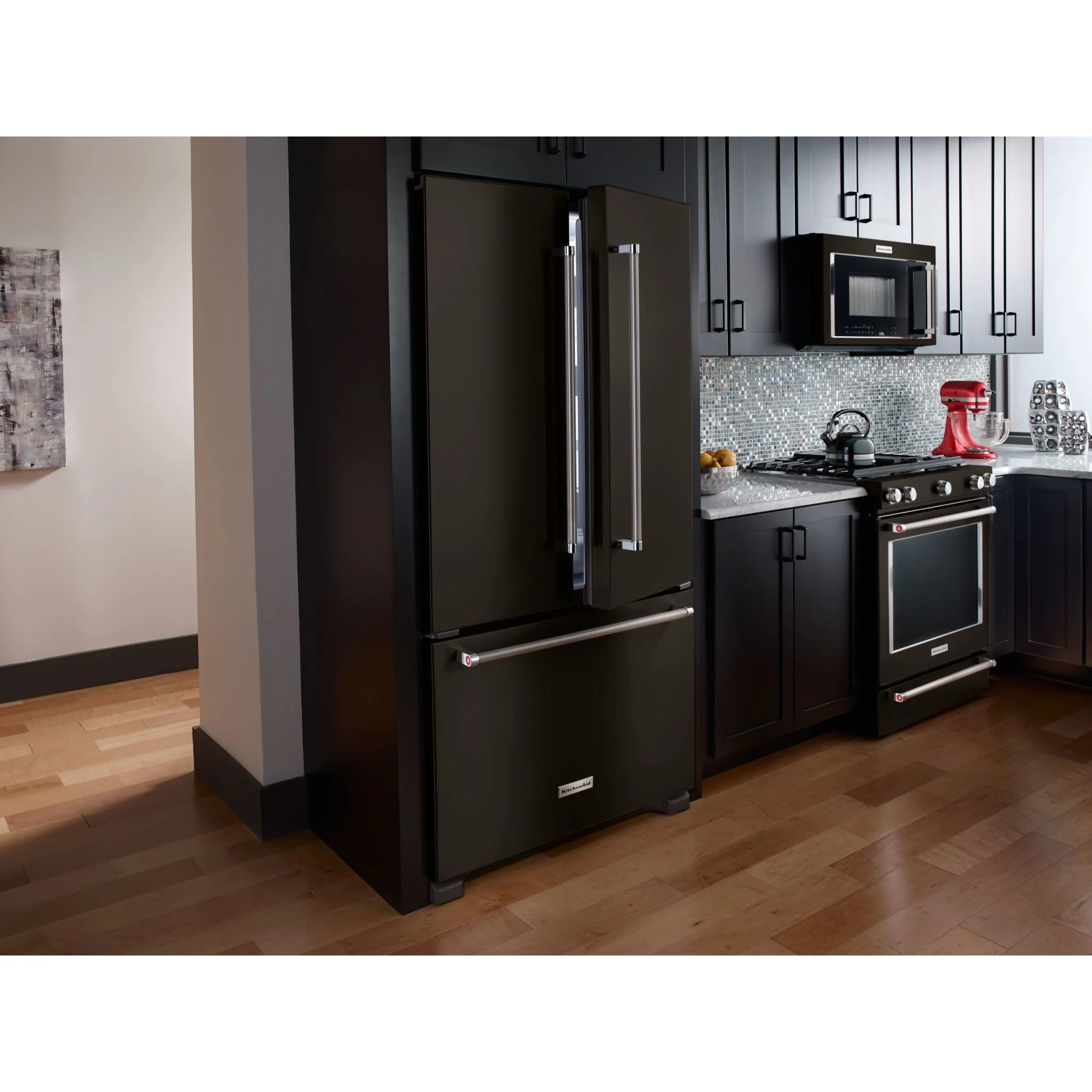 KitchenAid 22 cu. ft. 36-Inch Width Counter Depth French Door Refrigerator with Interior Dispense and PrintShieldFinish -Black Stainless (KRFC302EBS) - Image 2
