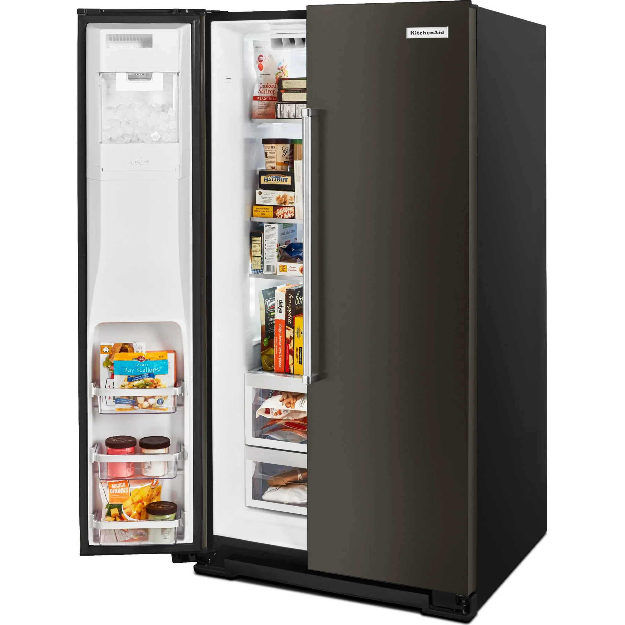 KitchenAid  24.8 cu.. ft. Side-by-Side Refrigerator with Exterior Ice and Water and PrintShield Finish - Black Stainless (KRSF705HBS) - Image 15