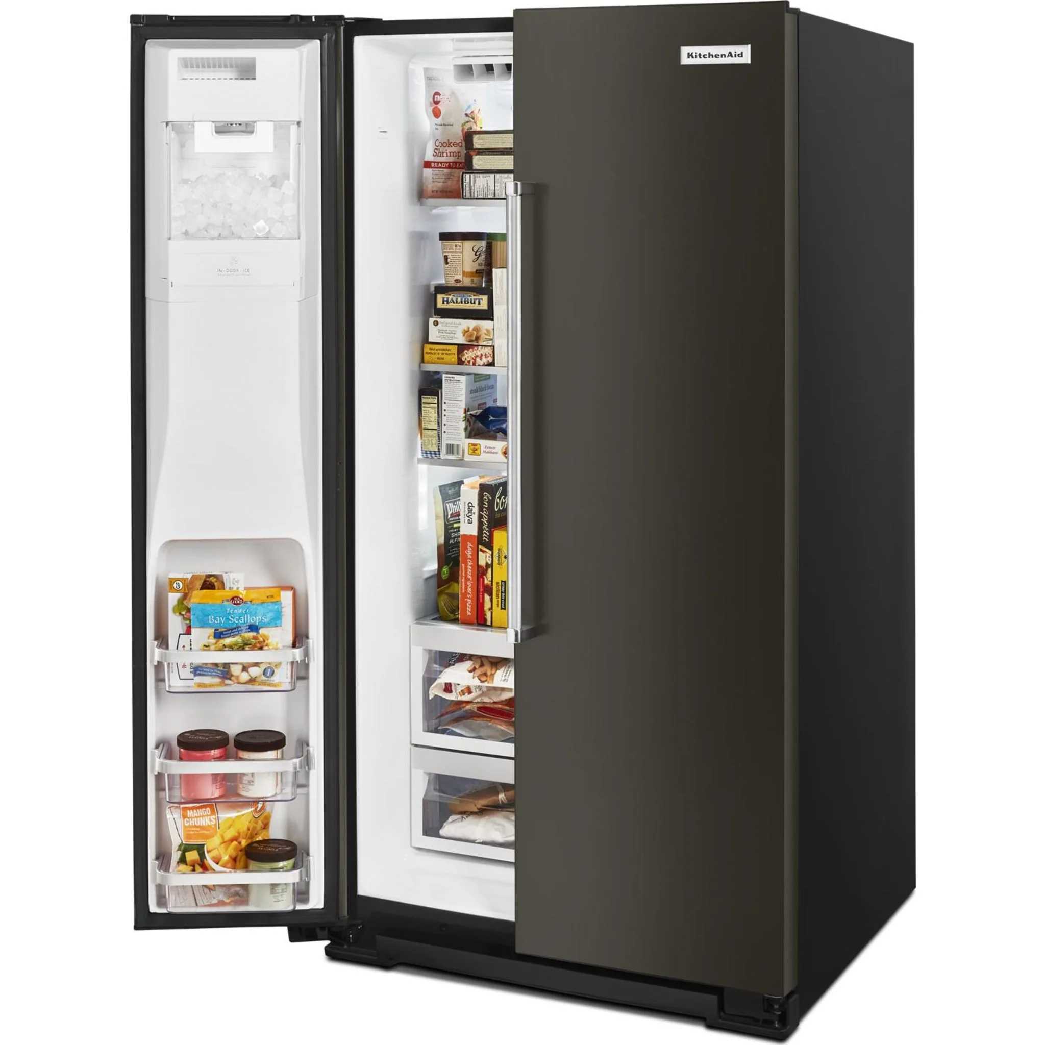 KitchenAid  24.8 cu.. ft. Side-by-Side Refrigerator with Exterior Ice and Water and PrintShield Finish - Black Stainless (KRSF705HBS) - Image 25
