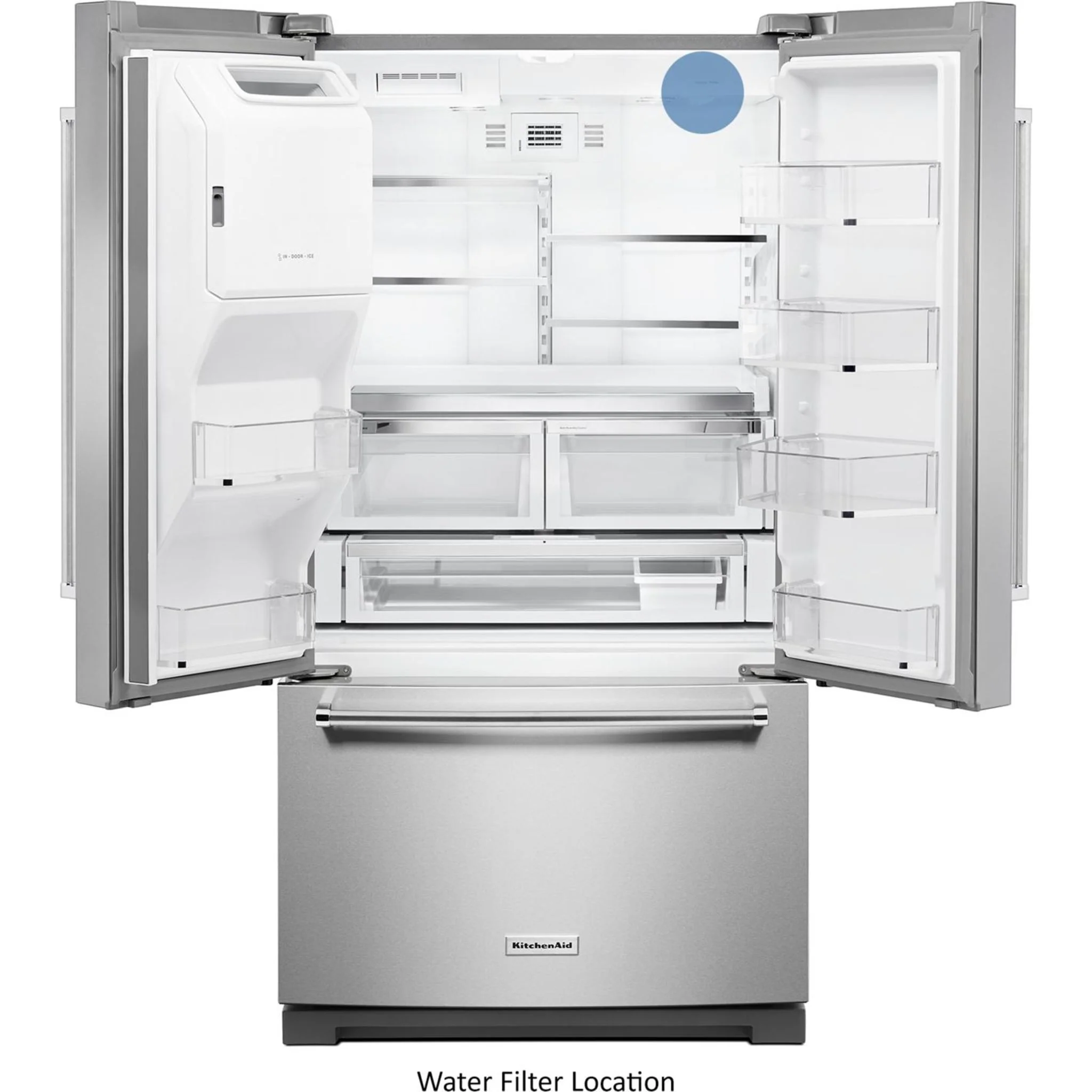 KitchenAid  26.8 cu. ft. 36" Width Standard Depth French Door Refrigerator with Exterior Ice and Water (KRFF507HPS) - Image 46