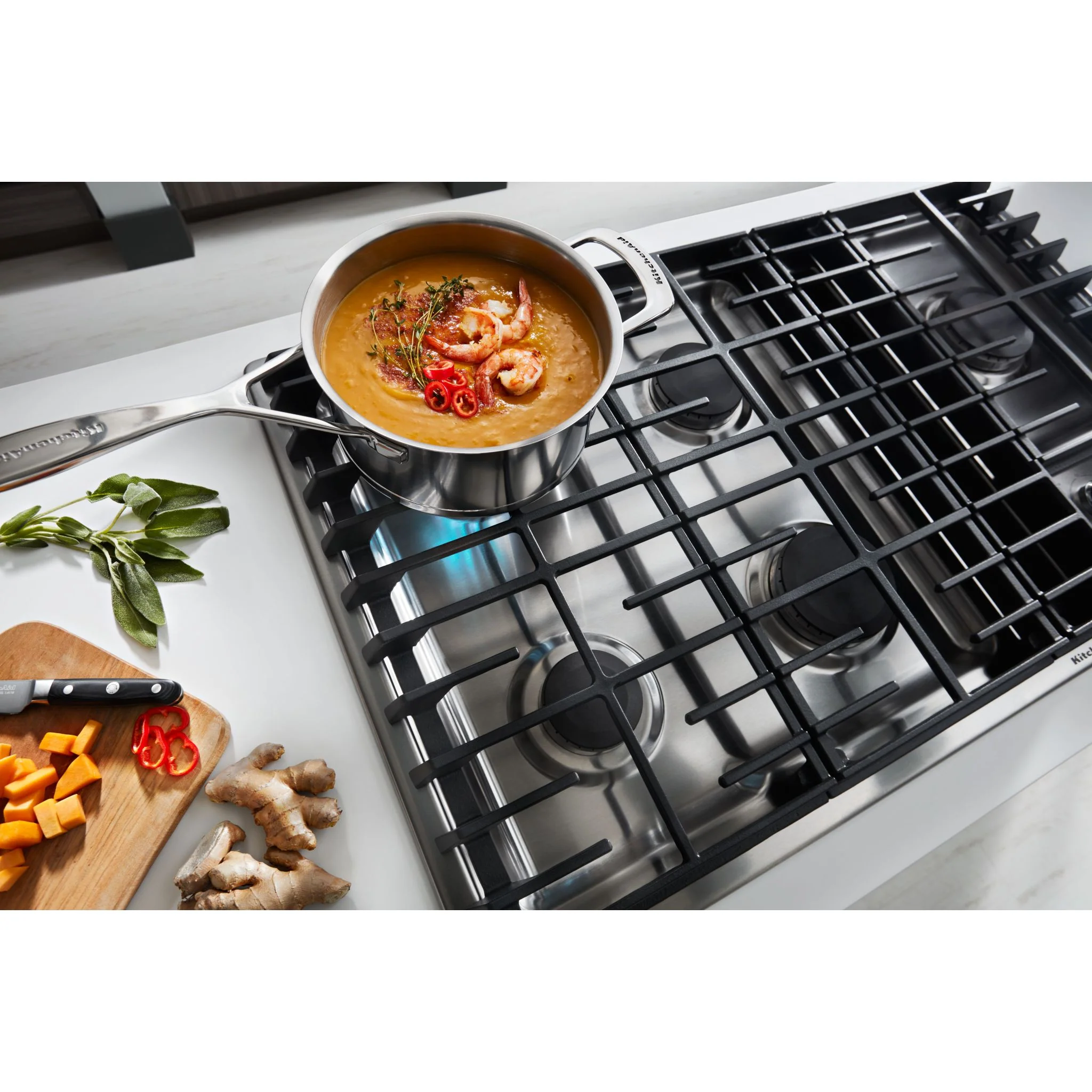 KitchenAid 36" 5 Burner Gas Downdraft Cooktop -Stainless Steel (KCGD506GSS) - Image 4