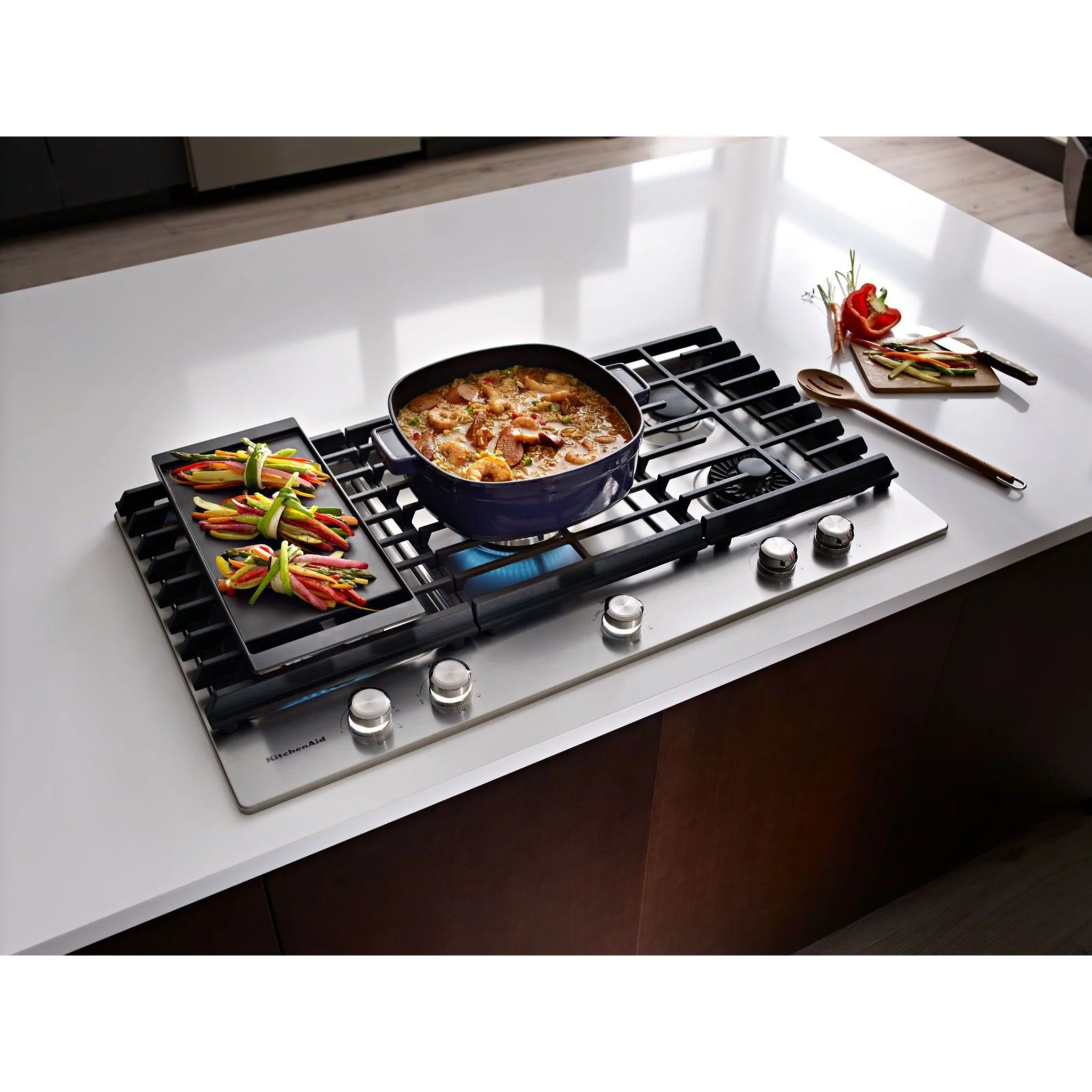 KitchenAid 36" 5-Burner Gas Cooktop with Griddle -Stainless Steel (KCGS956ESS) - Image 19