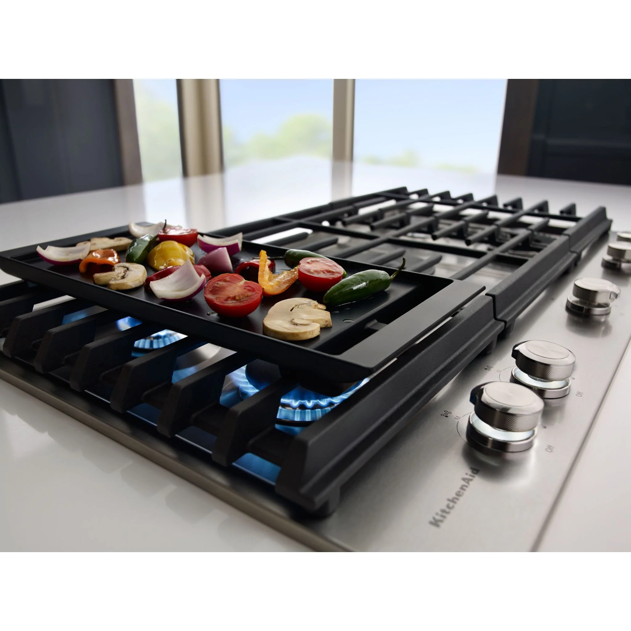KitchenAid 36" 5-Burner Gas Cooktop with Griddle -Stainless Steel (KCGS956ESS) - Image 4