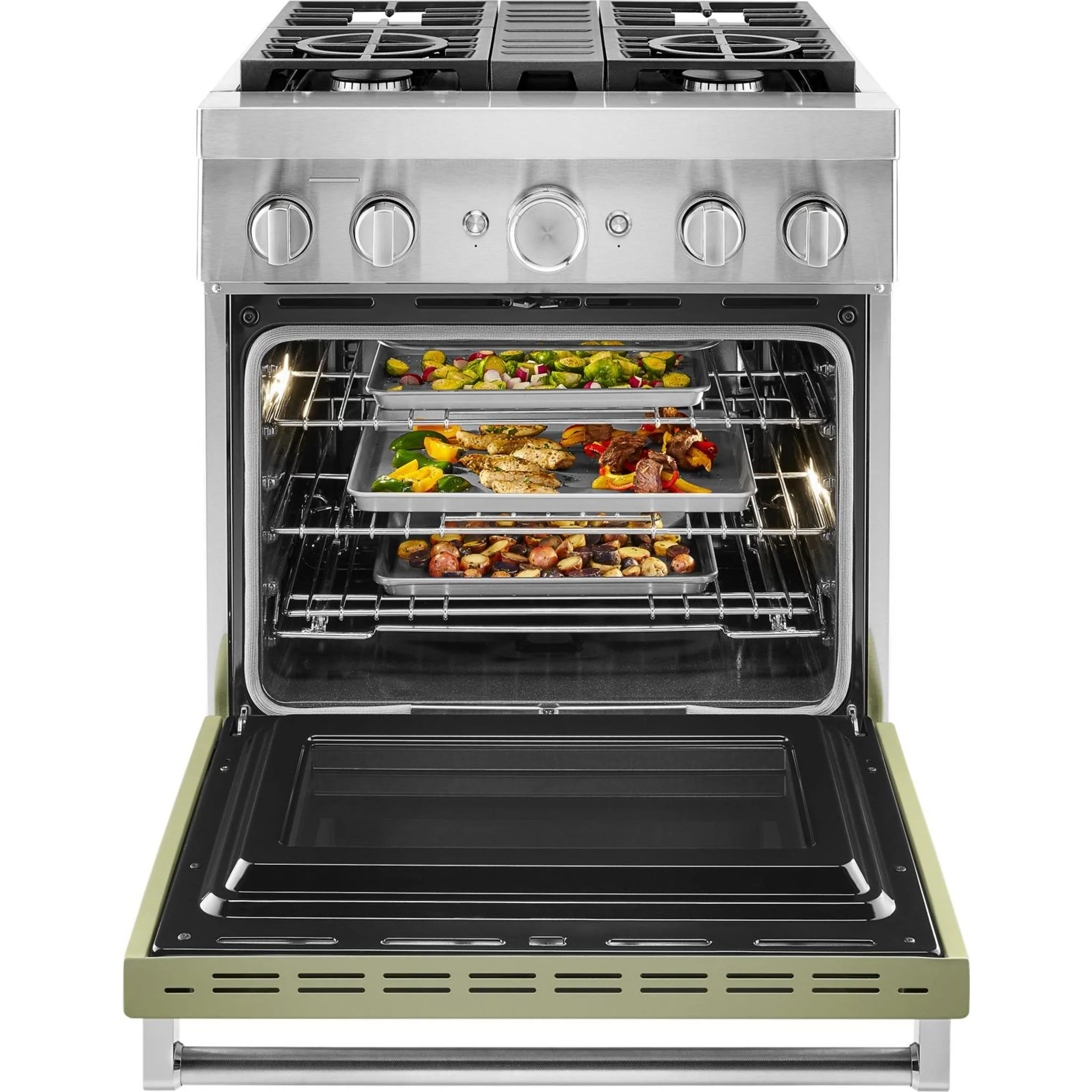 KitchenAid  30'' Smart Commercial-Style Dual Fuel Range with 4 Burners - Avocado Cream (KFDC500JAV) - Image 12