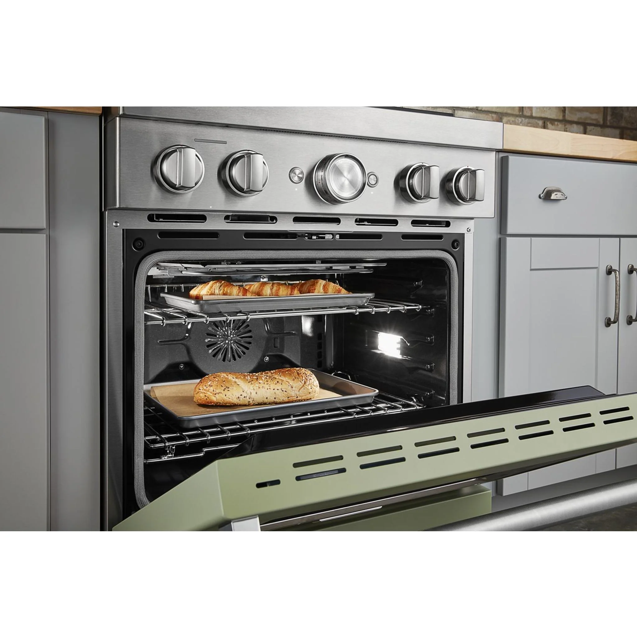 KitchenAid  30'' Smart Commercial-Style Dual Fuel Range with 4 Burners - Avocado Cream (KFDC500JAV) - Image 40