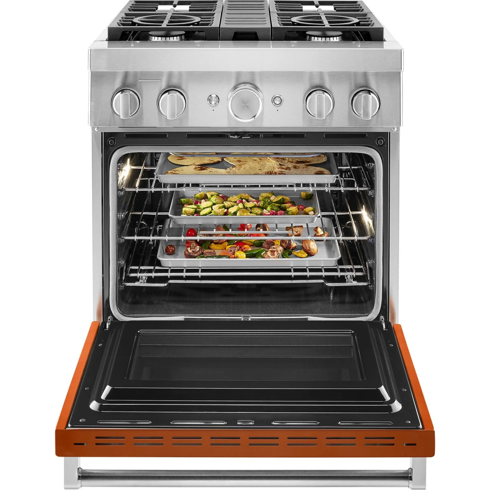 KitchenAid  30'' Smart Commercial-Style Dual Fuel Range with 4 Burners - Scorched Orange (KFDC500JSC) - Image 37