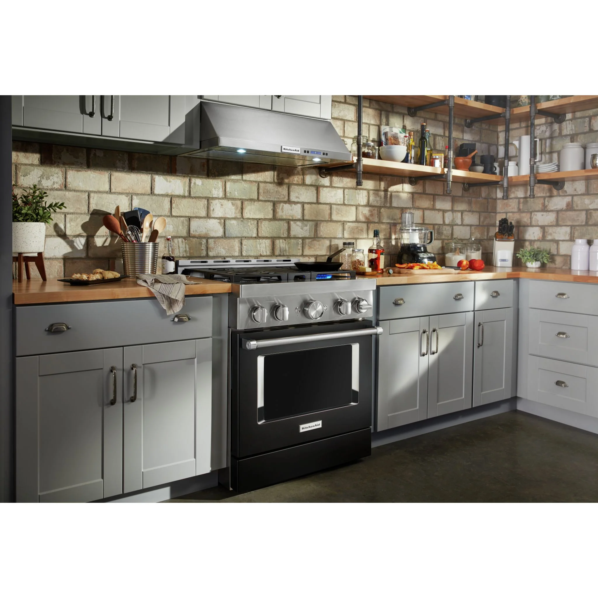 KitchenAid  30'' Smart Commercial-Style Gas Range with 4 Burners - Imperial Black (KFGC500JBK) - Image 2