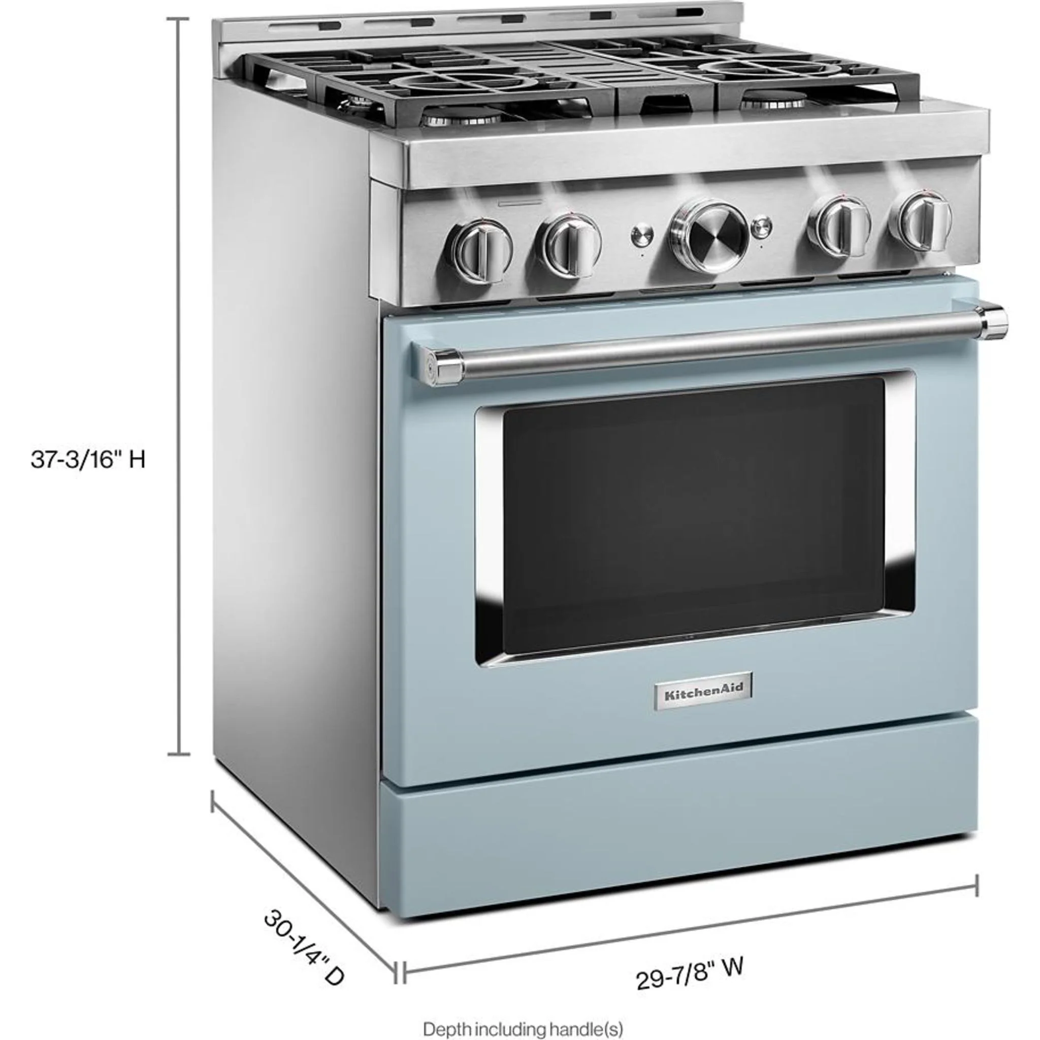 KitchenAid  30'' Smart Commercial-Style Gas Range with 4 Burners - Misty Blue (KFGC500JMB) - Image 2