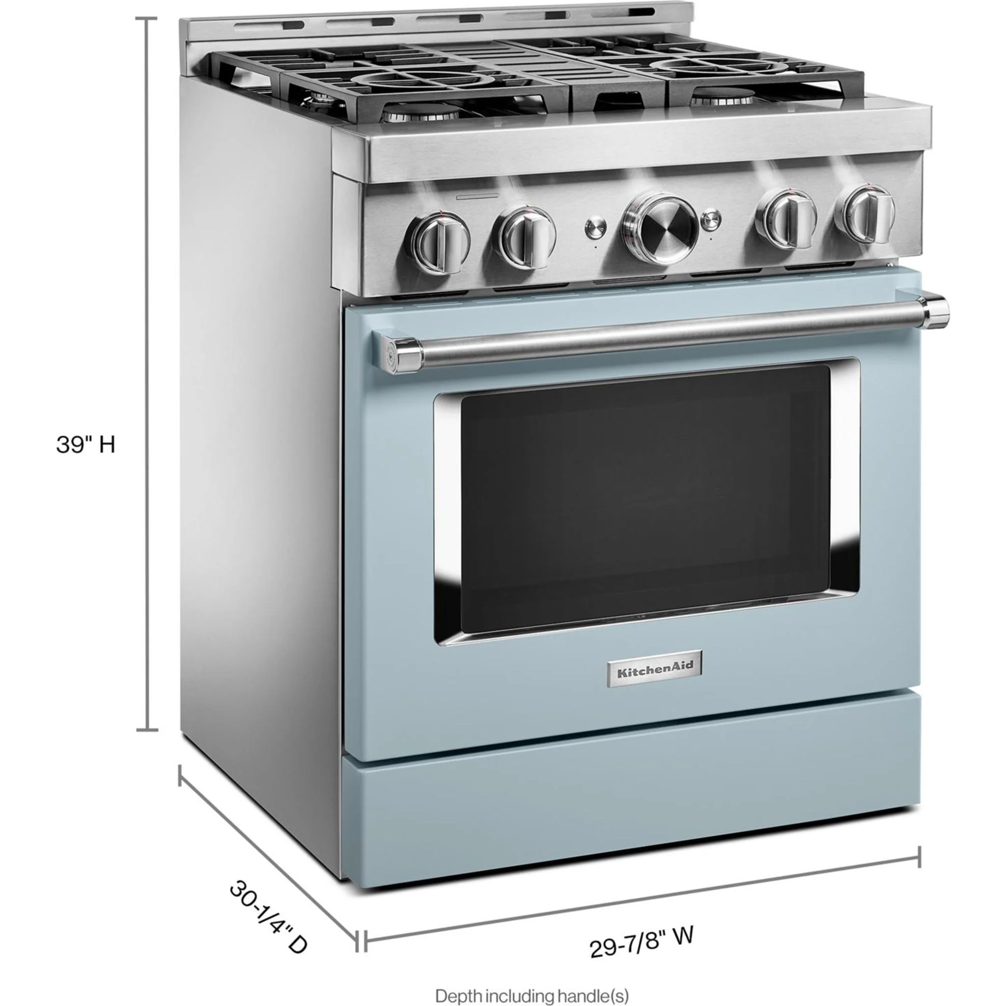 KitchenAid  30'' Smart Commercial-Style Gas Range with 4 Burners - Misty Blue (KFGC500JMB) - Image 4