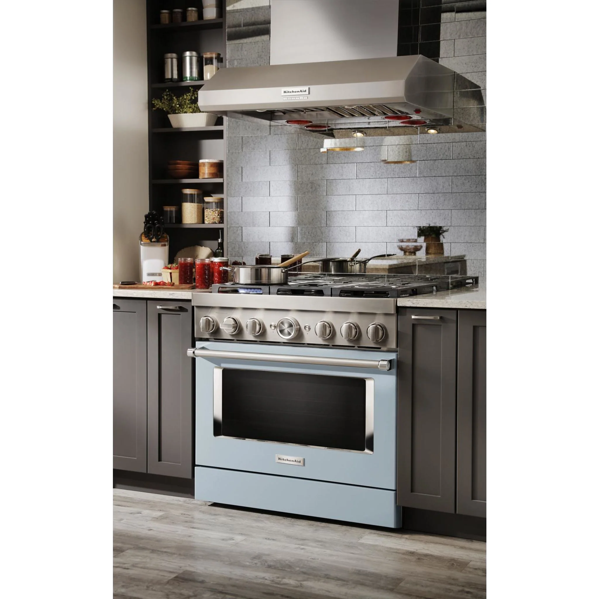 KitchenAid  30'' Smart Commercial-Style Gas Range with 4 Burners - Misty Blue (KFGC500JMB) - Image 43