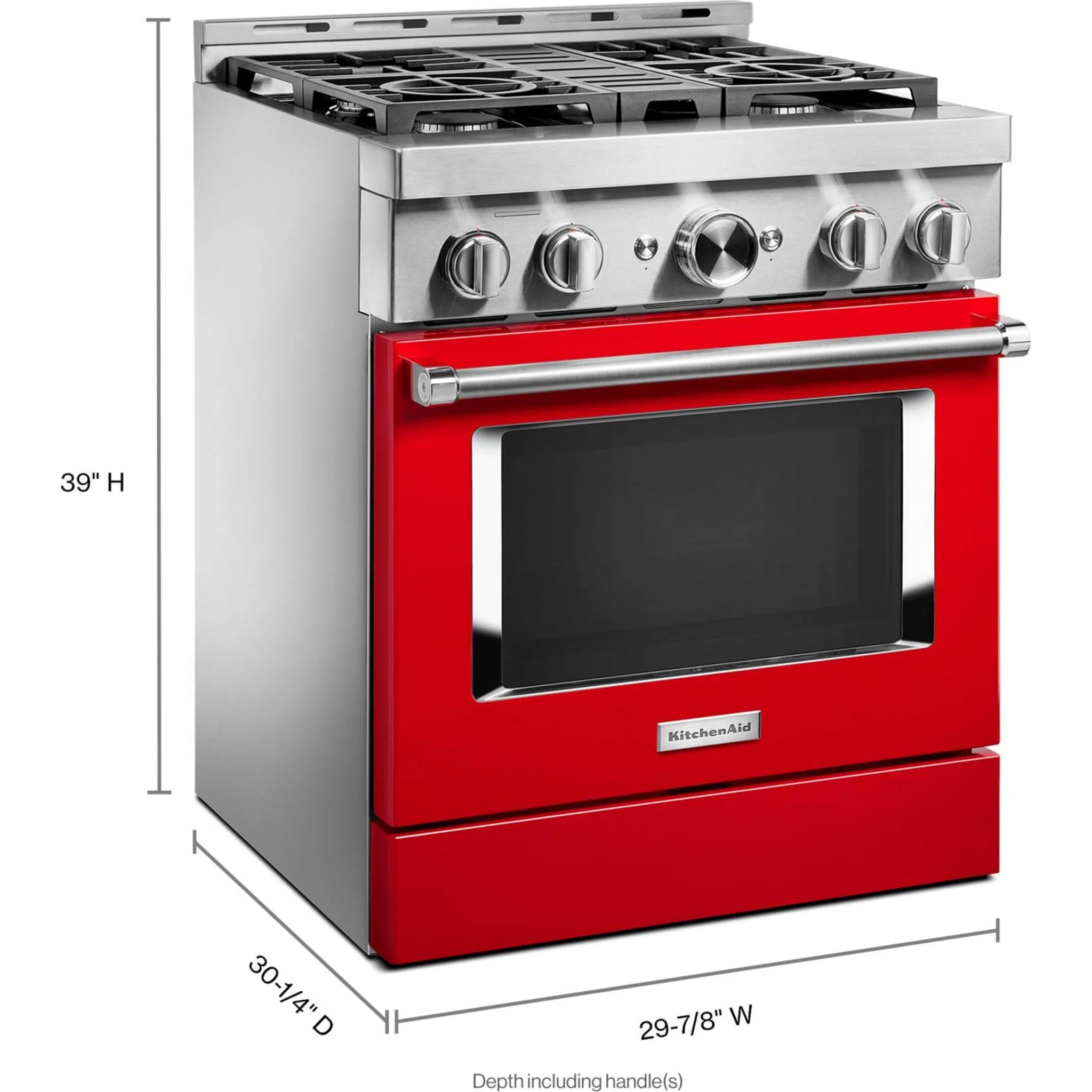 KitchenAid  30'' Smart Commercial-Style Gas Range with 4 Burners - Passion Red (KFGC500JPA) - Image 3