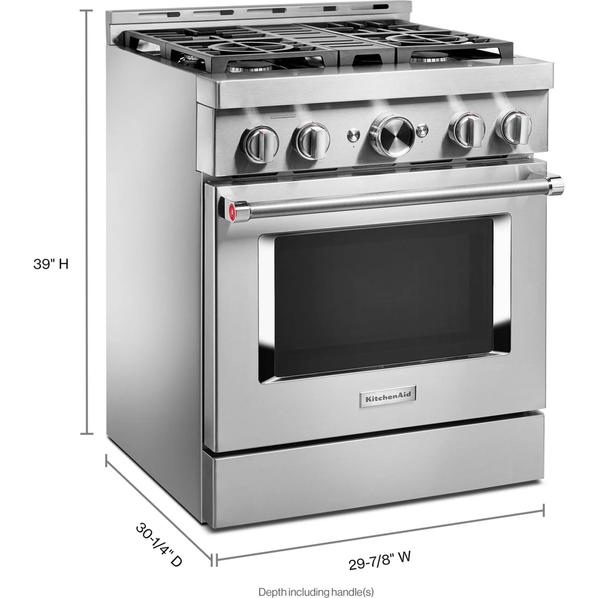 KitchenAid  30'' Smart Commercial-Style Gas Range with 4 Burners - Stainless Steel (KFGC500JSS) - Image 3