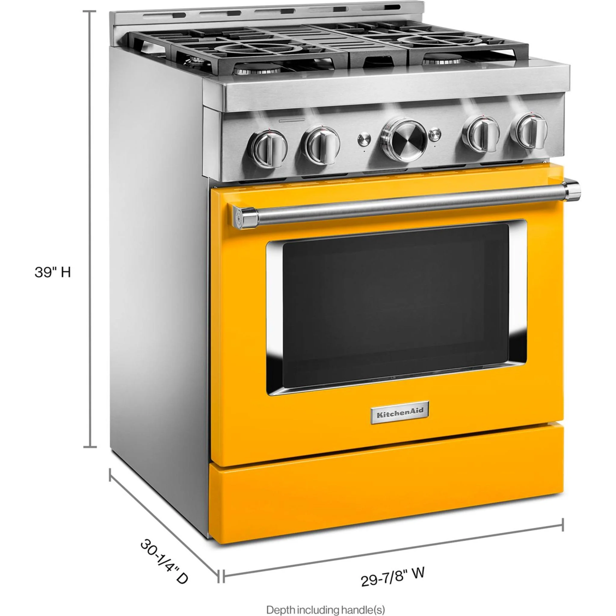 KitchenAid  30'' Smart Commercial-Style Gas Range with 4 Burners - Yellow Pepper (KFGC500JYP) - Image 4
