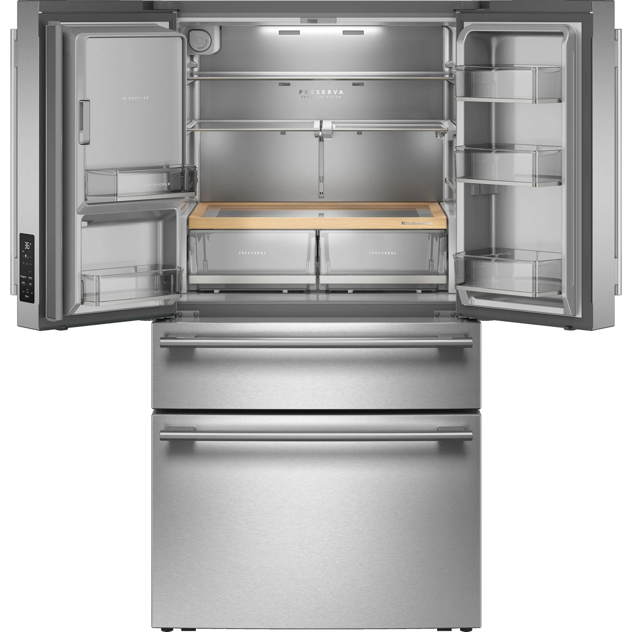 KitchenAid 29 cu. ft. French Door Refrigerator with Exterior Water and Ice and FreshChillFull-Width Refrigerated Drawer -PrintShield Stainless (KRMF436SPS) - Image 5