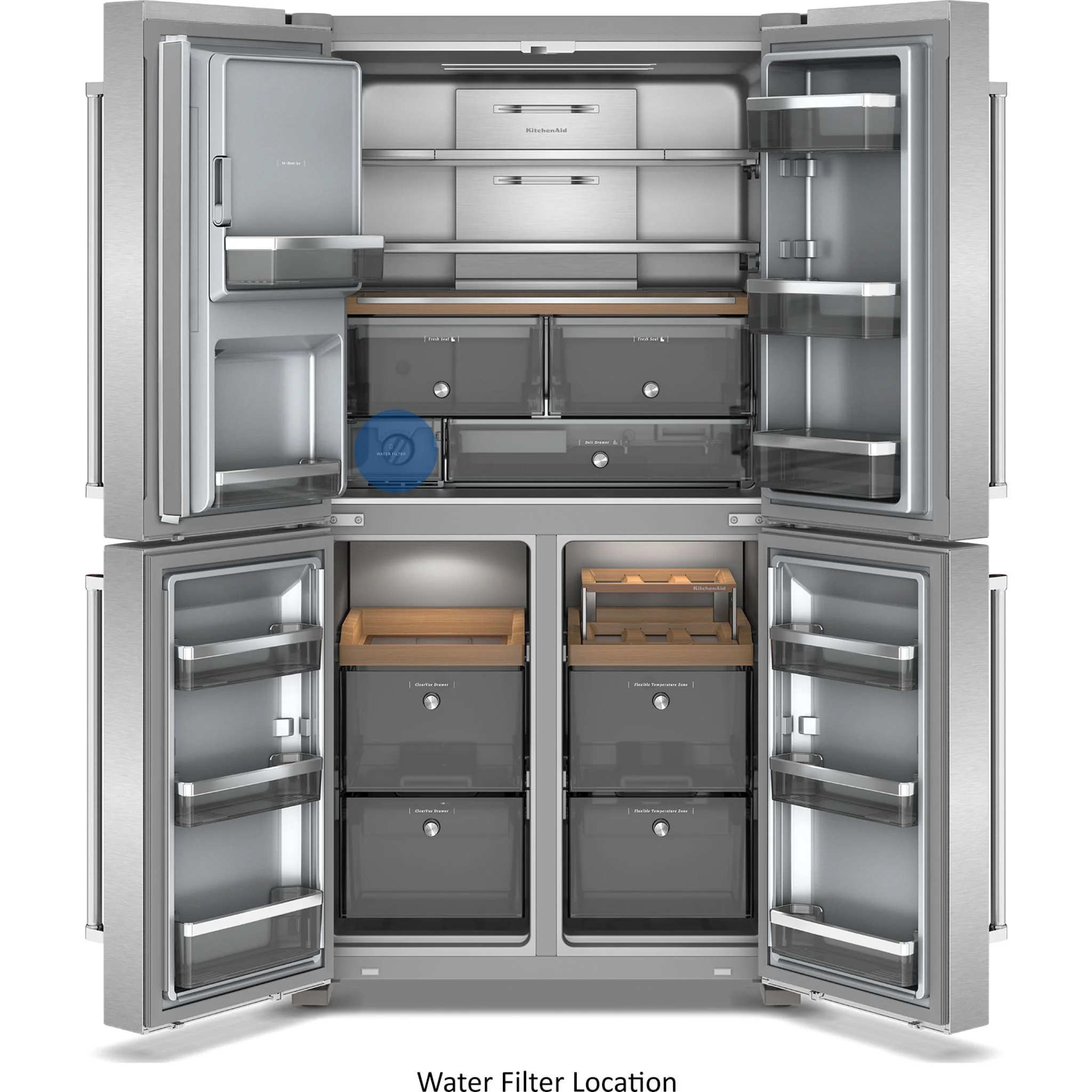 KitchenAid 36" Counter-Depth 19.4 Cu Ft 4-Door Refrigerator with Flexible Temperature Zone -Fingerprint Resistant Stainless Steel (KRQC736RPS) - Image 4