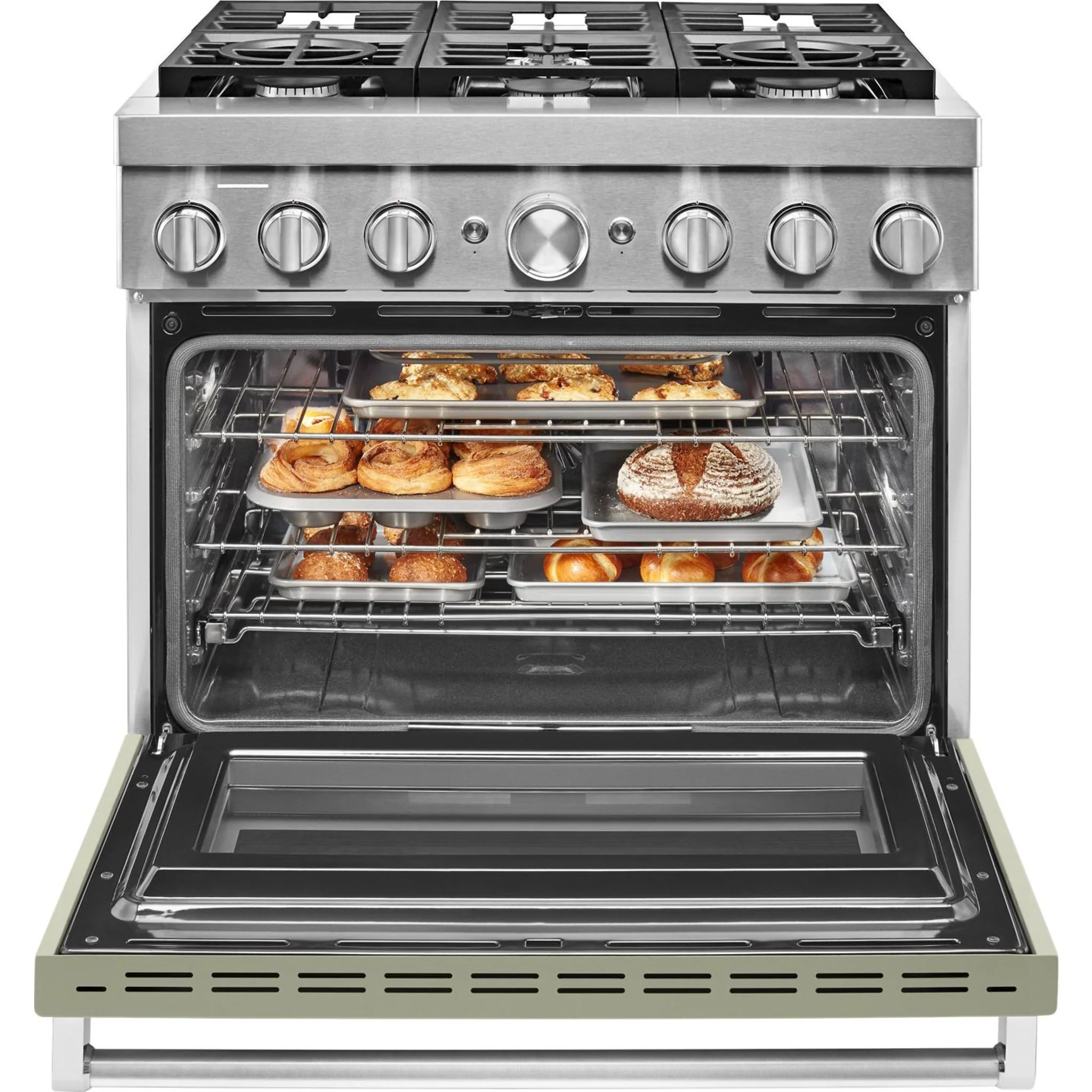KitchenAid  36'' Smart Commercial-Style Dual Fuel Range with 6 Burners - Avocado Cream (KFDC506JAV) - Image 30