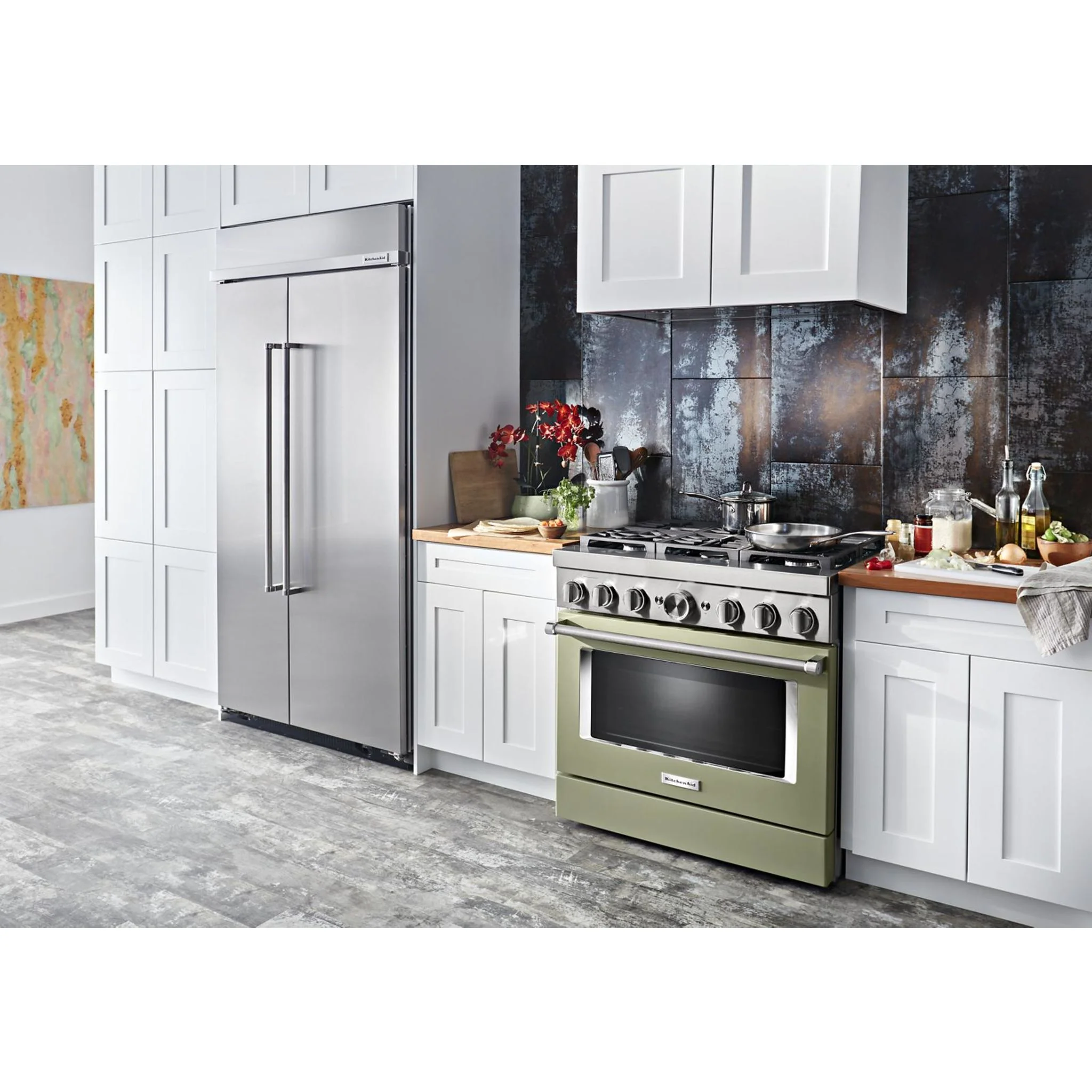 KitchenAid  36'' Smart Commercial-Style Dual Fuel Range with 6 Burners - Avocado Cream (KFDC506JAV) - Image 51