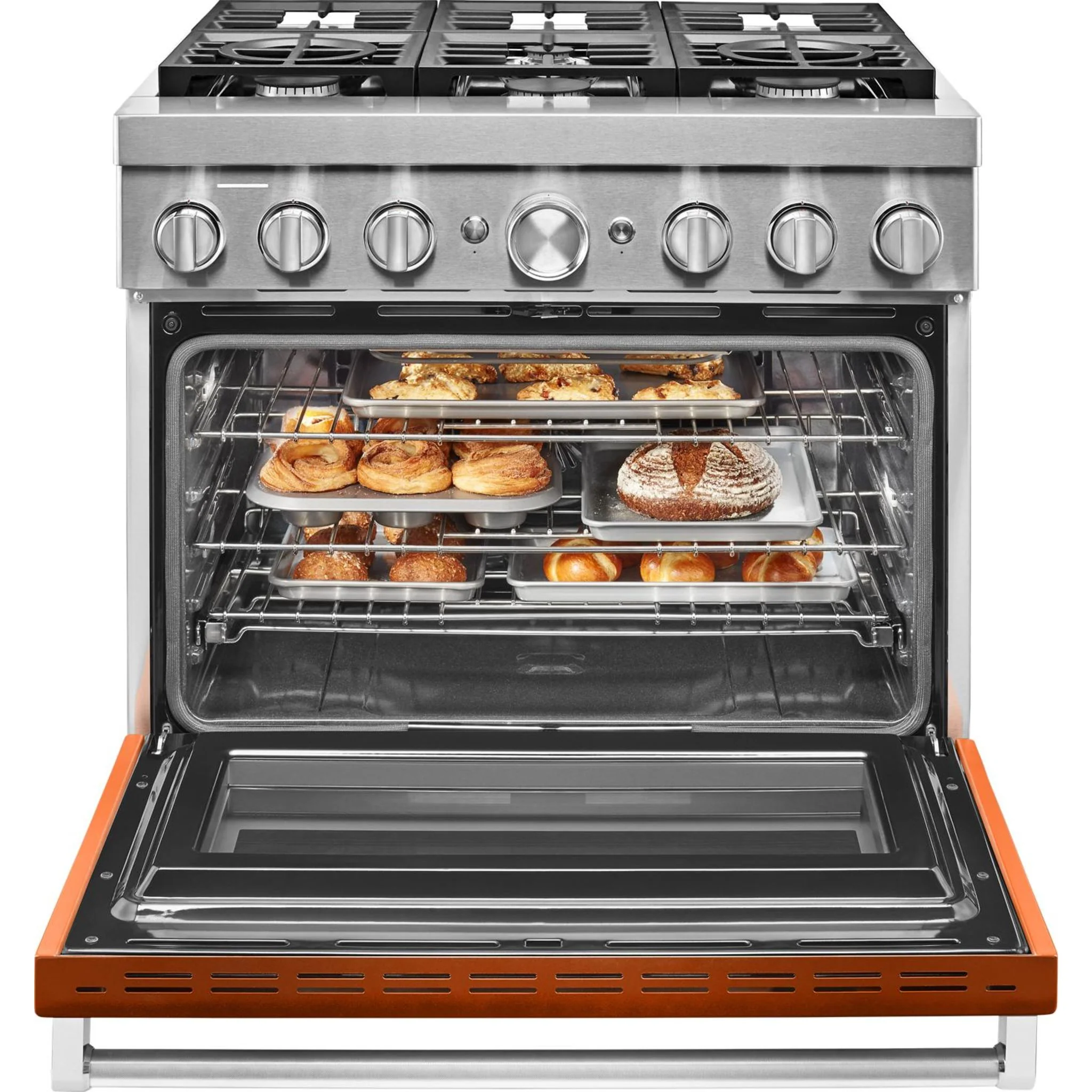 KitchenAid  36'' Smart Commercial-Style Dual Fuel Range with 6 Burners - Scorched Orange (KFDC506JSC) - Image 48