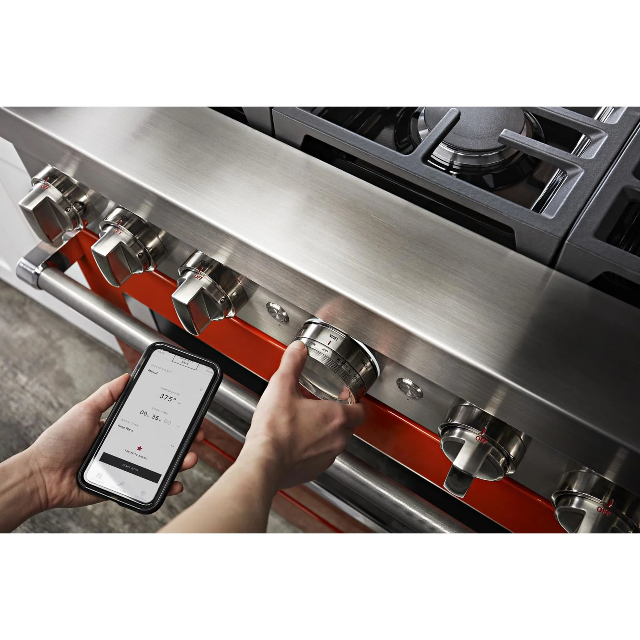 KitchenAid  36'' Smart Commercial-Style Dual Fuel Range with 6 Burners - Scorched Orange (KFDC506JSC) - Image 52