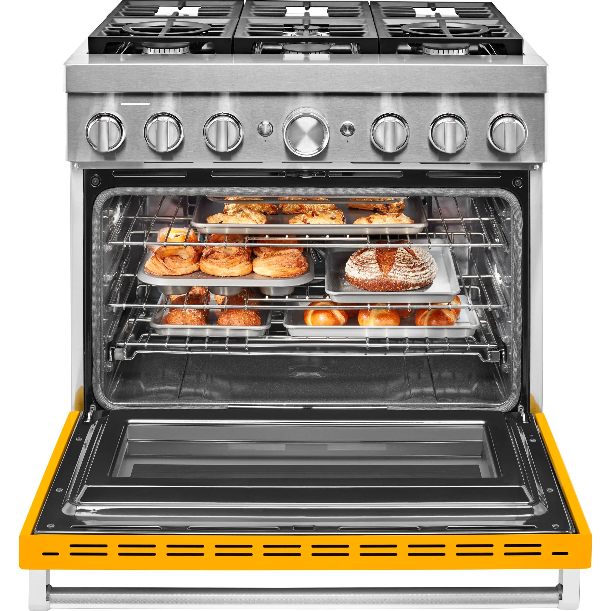 KitchenAid  36'' Smart Commercial-Style Dual Fuel Range with 6 Burners - Yellow Pepper (KFDC506JYP) - Image 3