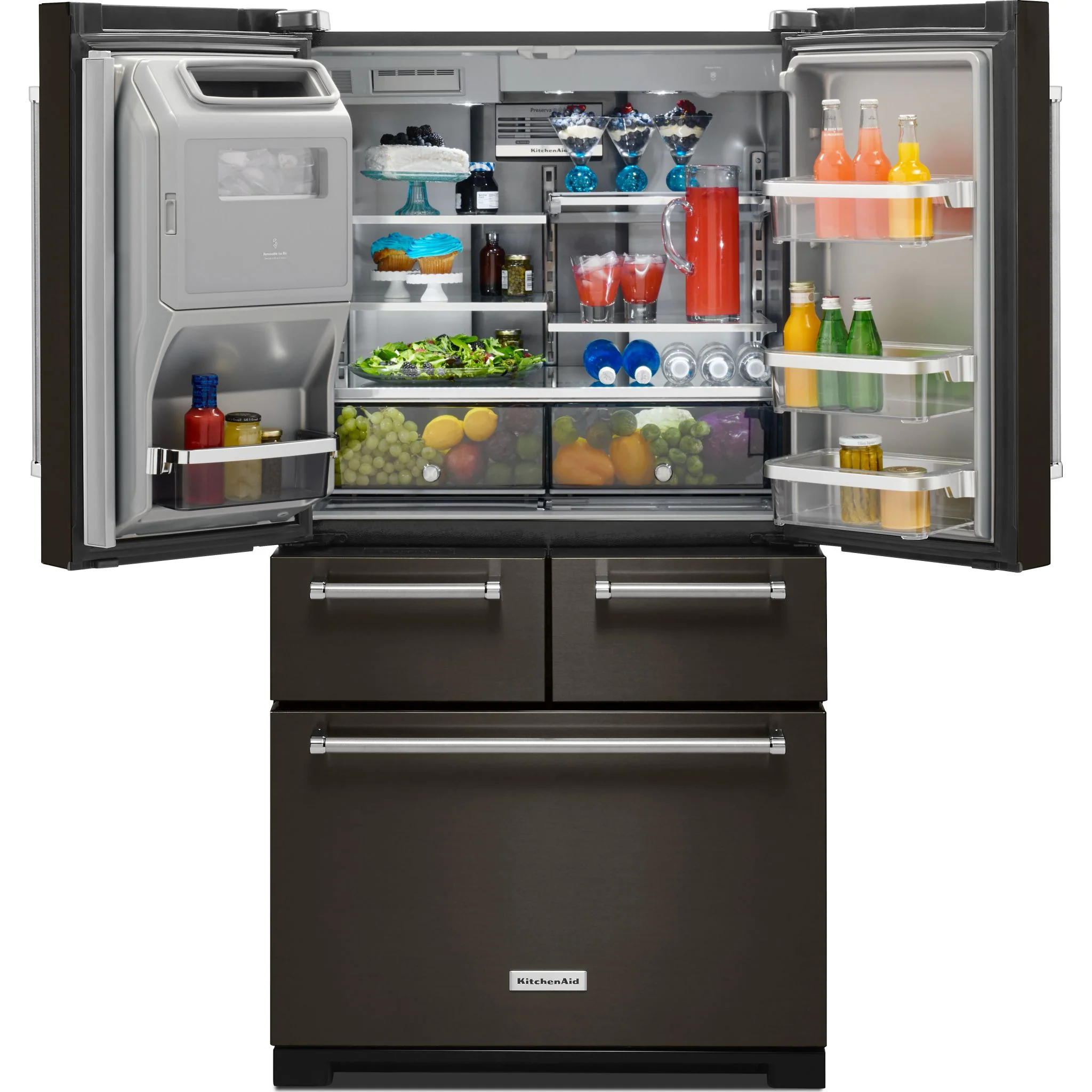 KitchenAid 25.8 Cu. Ft. 36" Multi-Door Freestanding Refrigerator with Platinum Interior Design and PrintShieldFinish -Black Stainless (KRMF706EBS) - Image 11