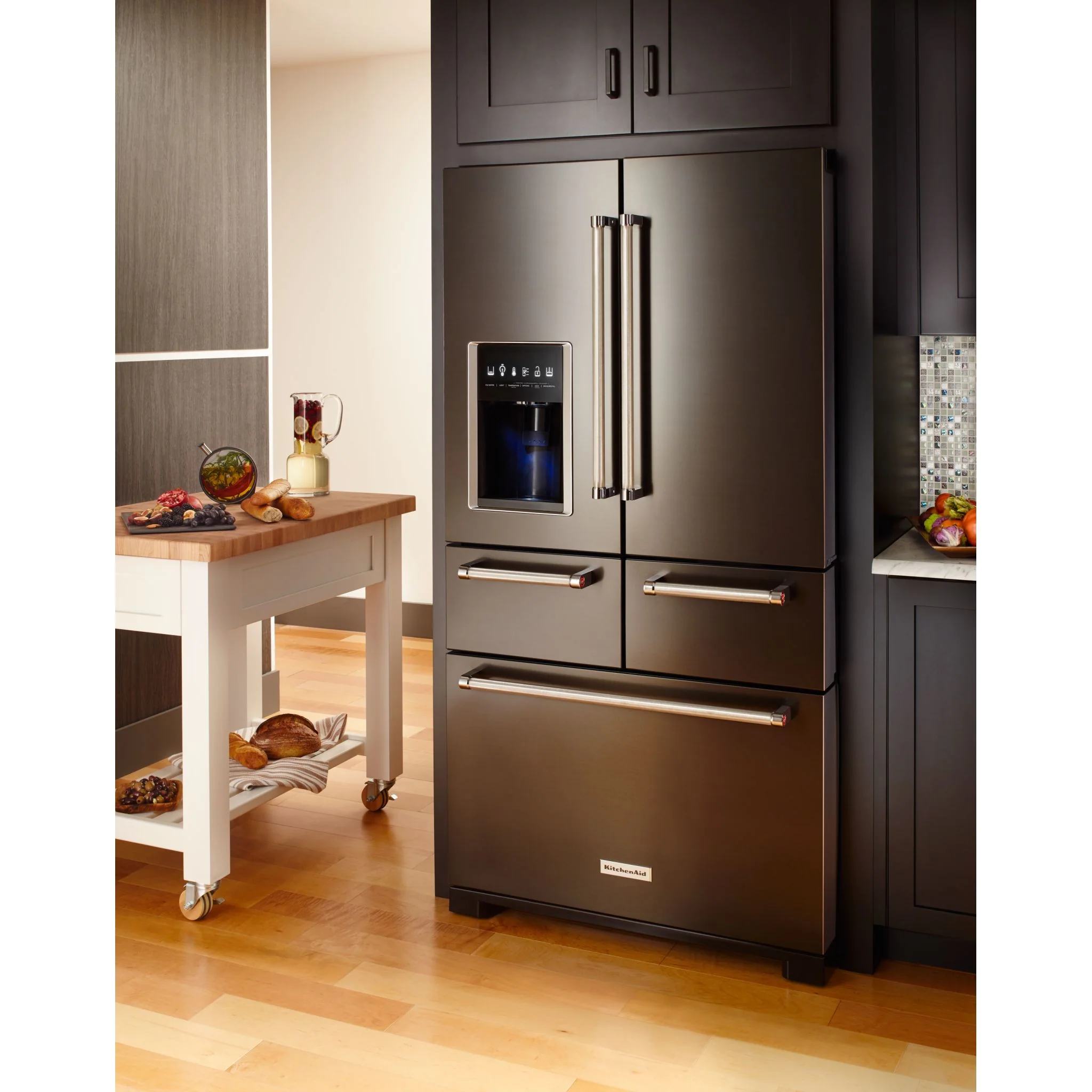 KitchenAid 25.8 Cu. Ft. 36" Multi-Door Freestanding Refrigerator with Platinum Interior Design and PrintShieldFinish -Black Stainless (KRMF706EBS) - Image 2