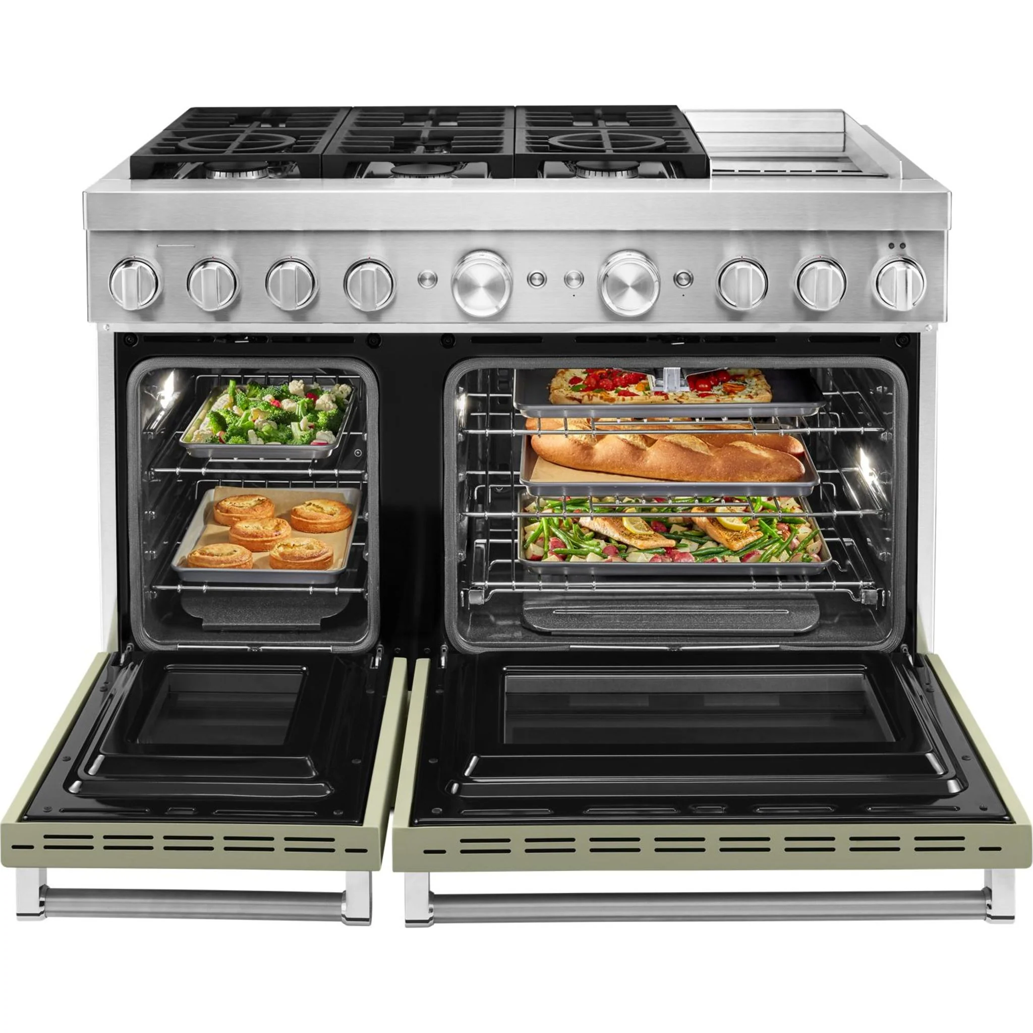 KitchenAid  48'' Smart Commercial-Style Dual Fuel Range with Griddle - Avocado Cream (KFDC558JAV) - Image 48
