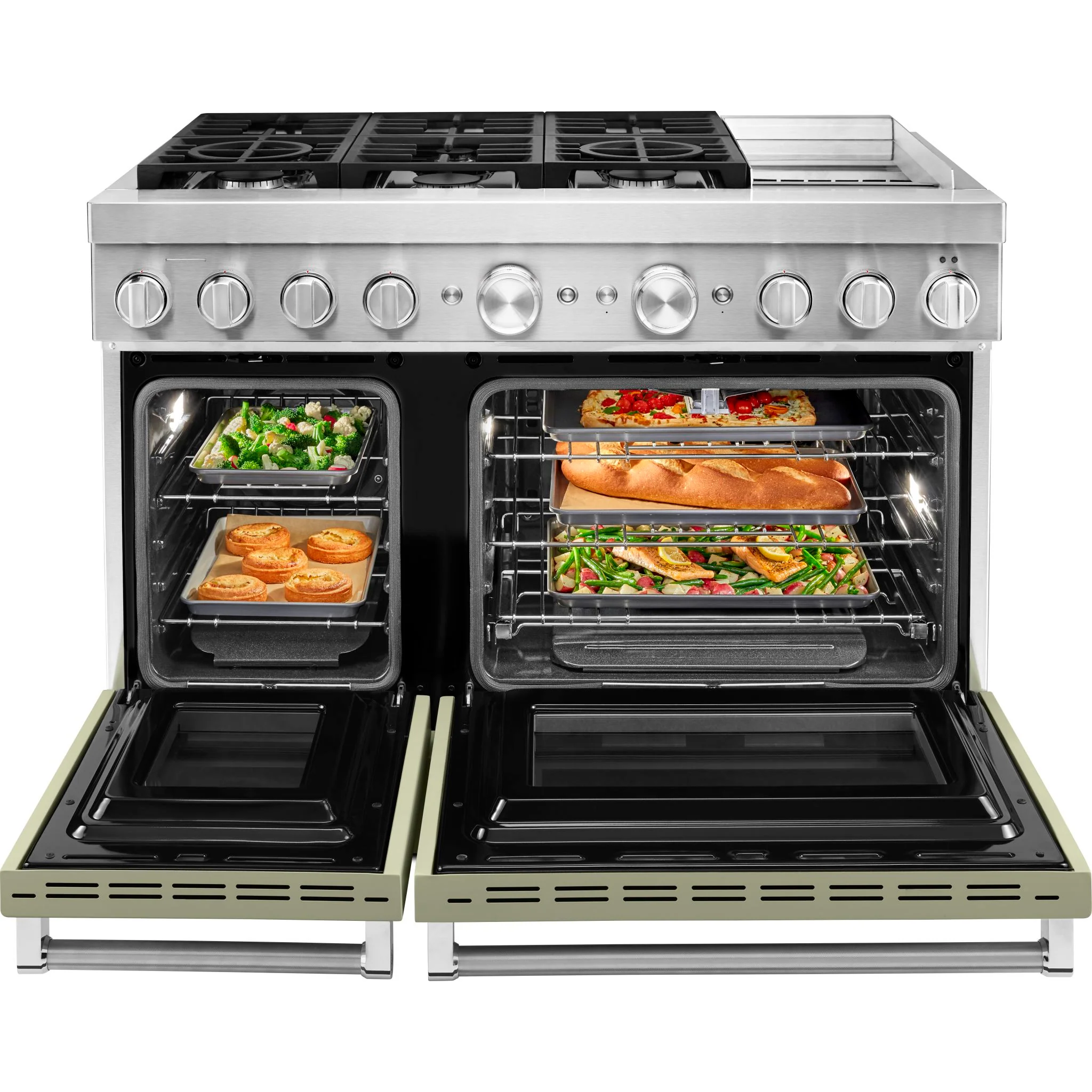 KitchenAid  48'' Smart Commercial-Style Dual Fuel Range with Griddle - Avocado Cream (KFDC558JAV) - Image 5