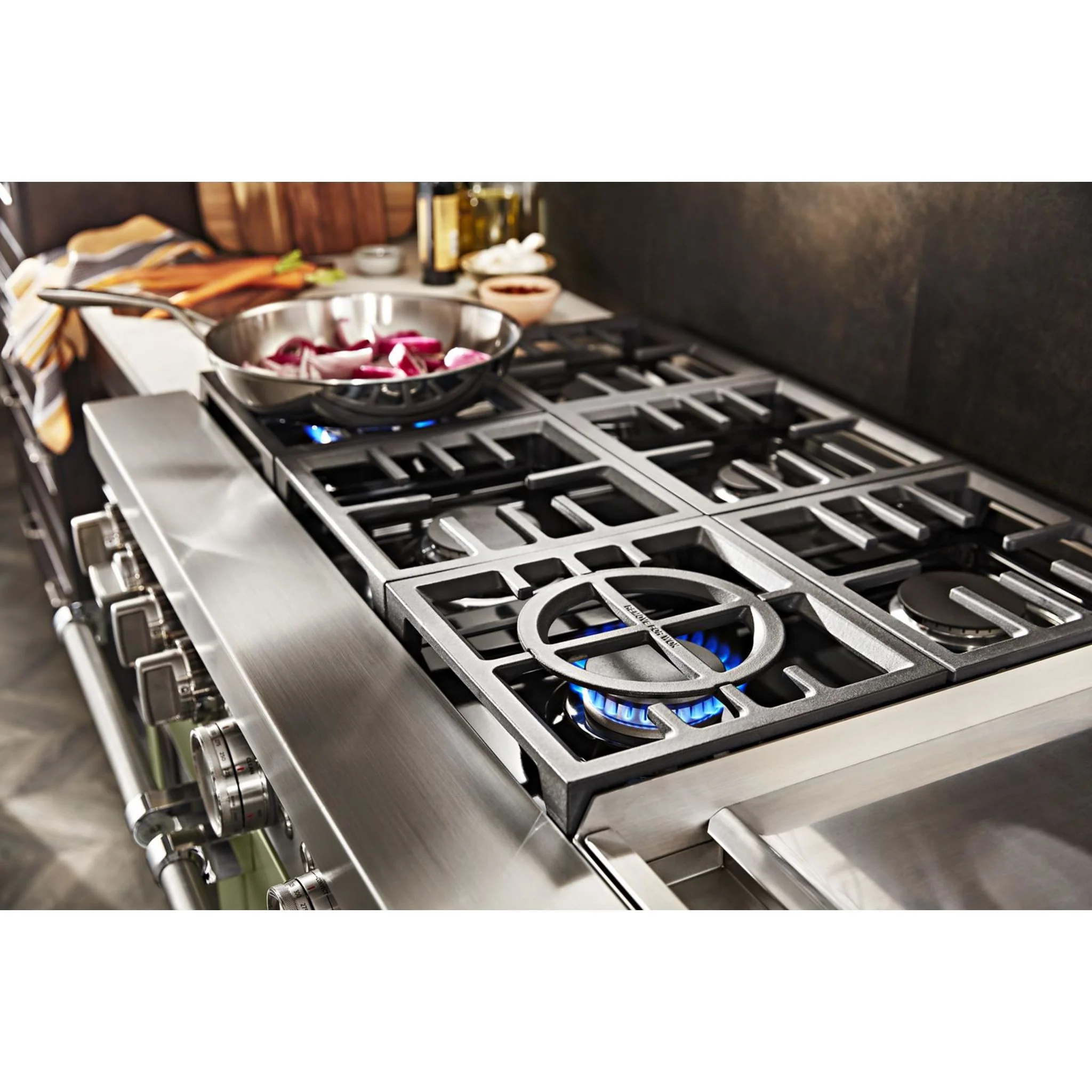 KitchenAid  48'' Smart Commercial-Style Dual Fuel Range with Griddle - Avocado Cream (KFDC558JAV) - Image 61