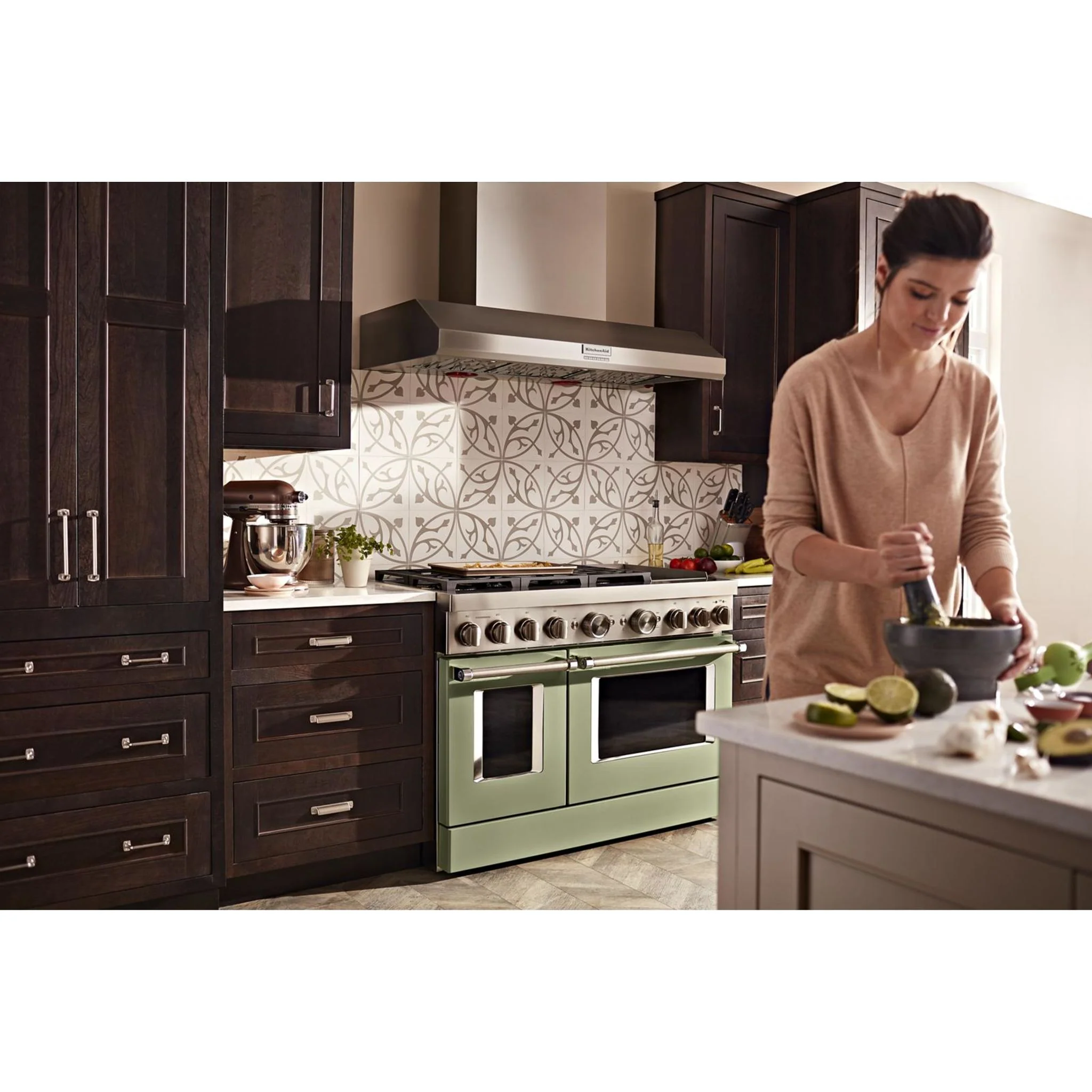 KitchenAid  48'' Smart Commercial-Style Dual Fuel Range with Griddle - Avocado Cream (KFDC558JAV) - Image 65
