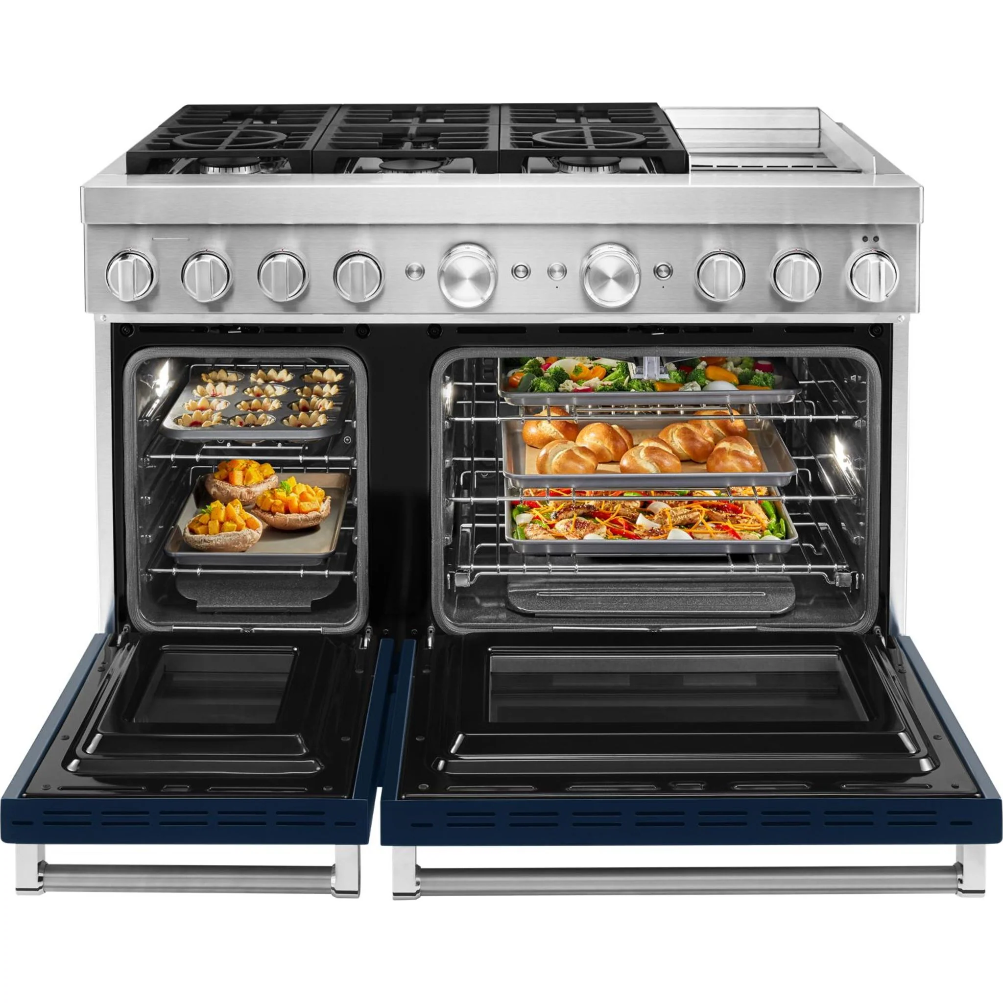 KitchenAid  48'' Smart Commercial-Style Dual Fuel Range with Griddle - Ink Blue (KFDC558JIB) - Image 29