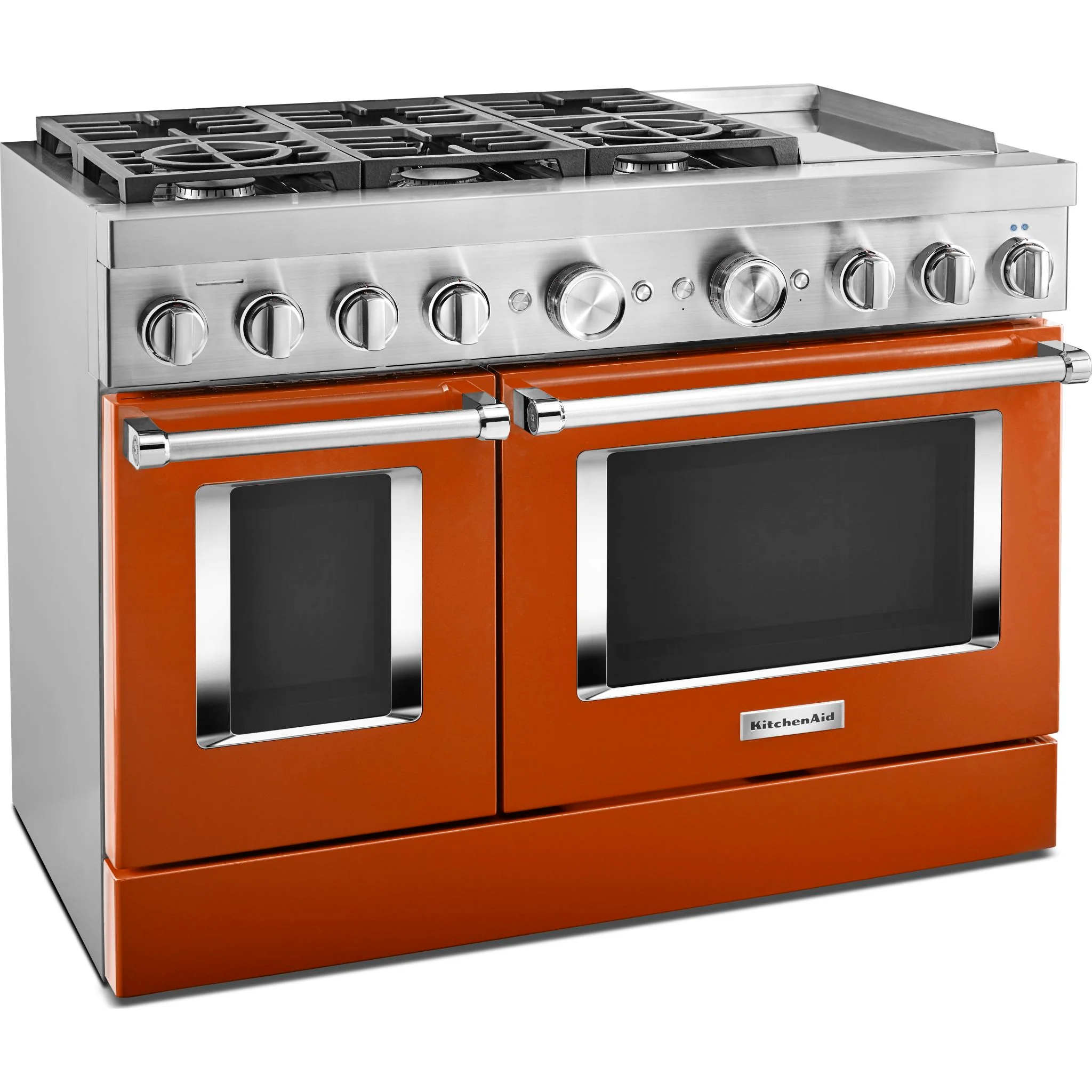 KitchenAid  48'' Smart Commercial-Style Dual Fuel Range with Griddle - Scorched Orange (KFDC558JSC) - Image 3