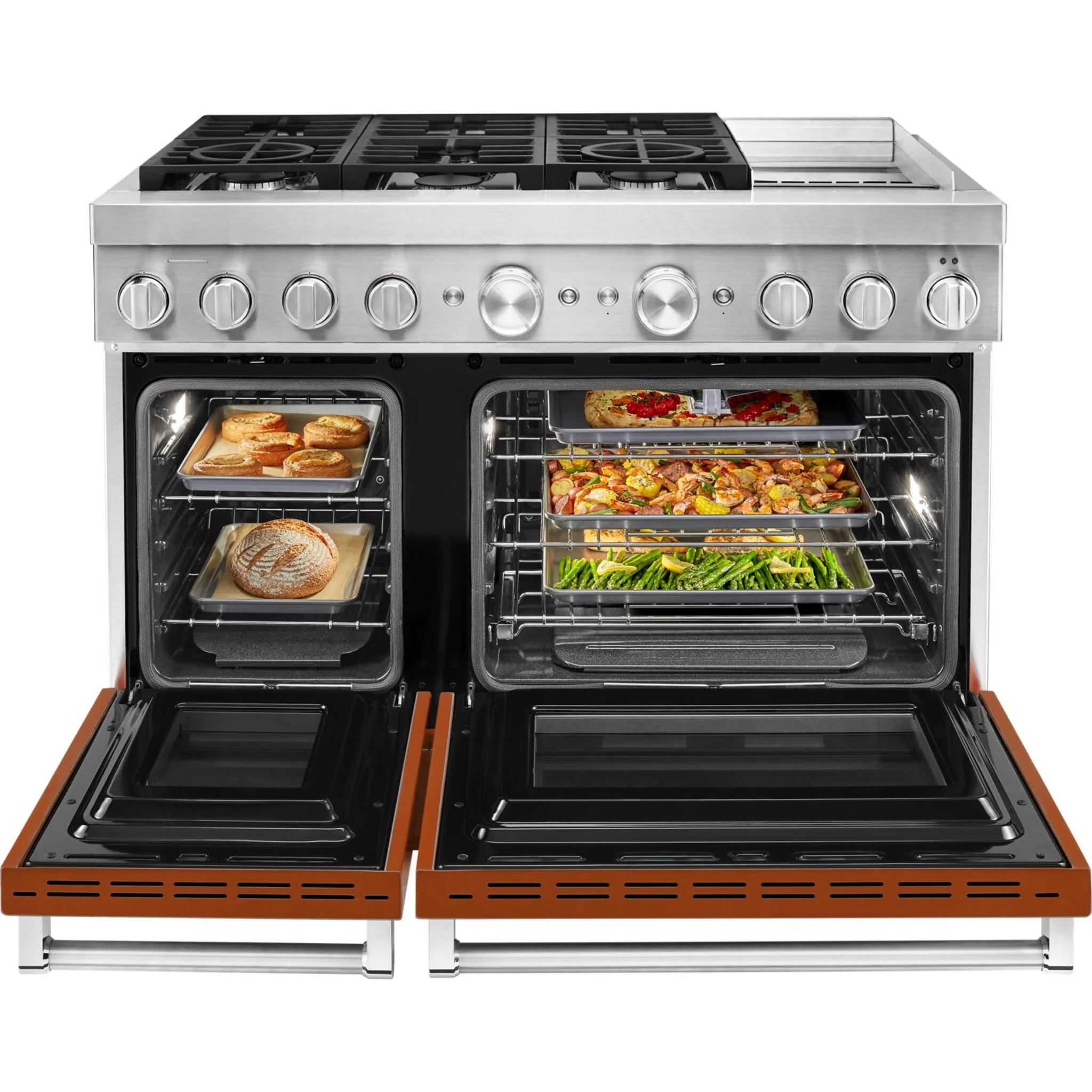 KitchenAid  48'' Smart Commercial-Style Dual Fuel Range with Griddle - Scorched Orange (KFDC558JSC) - Image 47