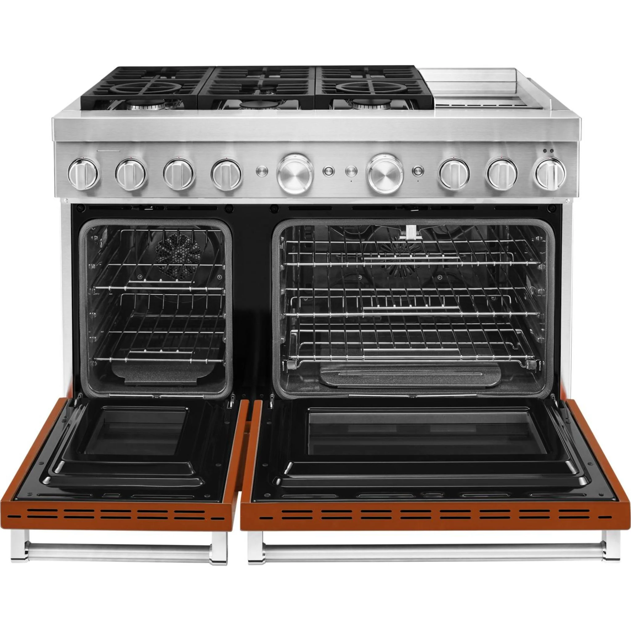 KitchenAid  48'' Smart Commercial-Style Dual Fuel Range with Griddle - Scorched Orange (KFDC558JSC) - Image 48