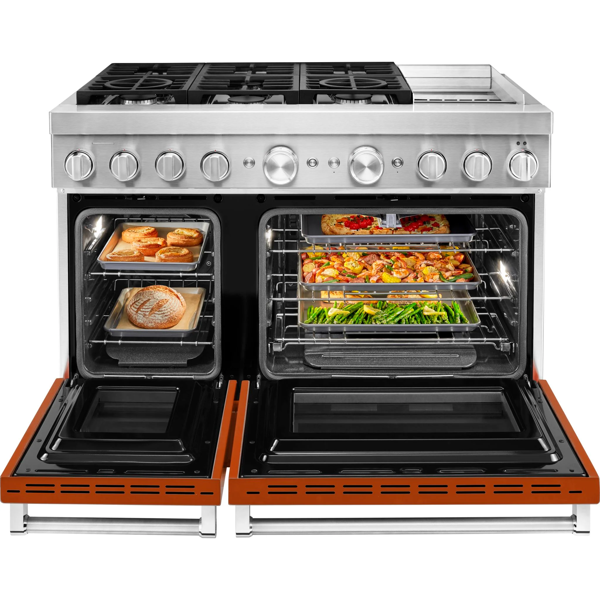 KitchenAid  48'' Smart Commercial-Style Dual Fuel Range with Griddle - Scorched Orange (KFDC558JSC) - Image 5
