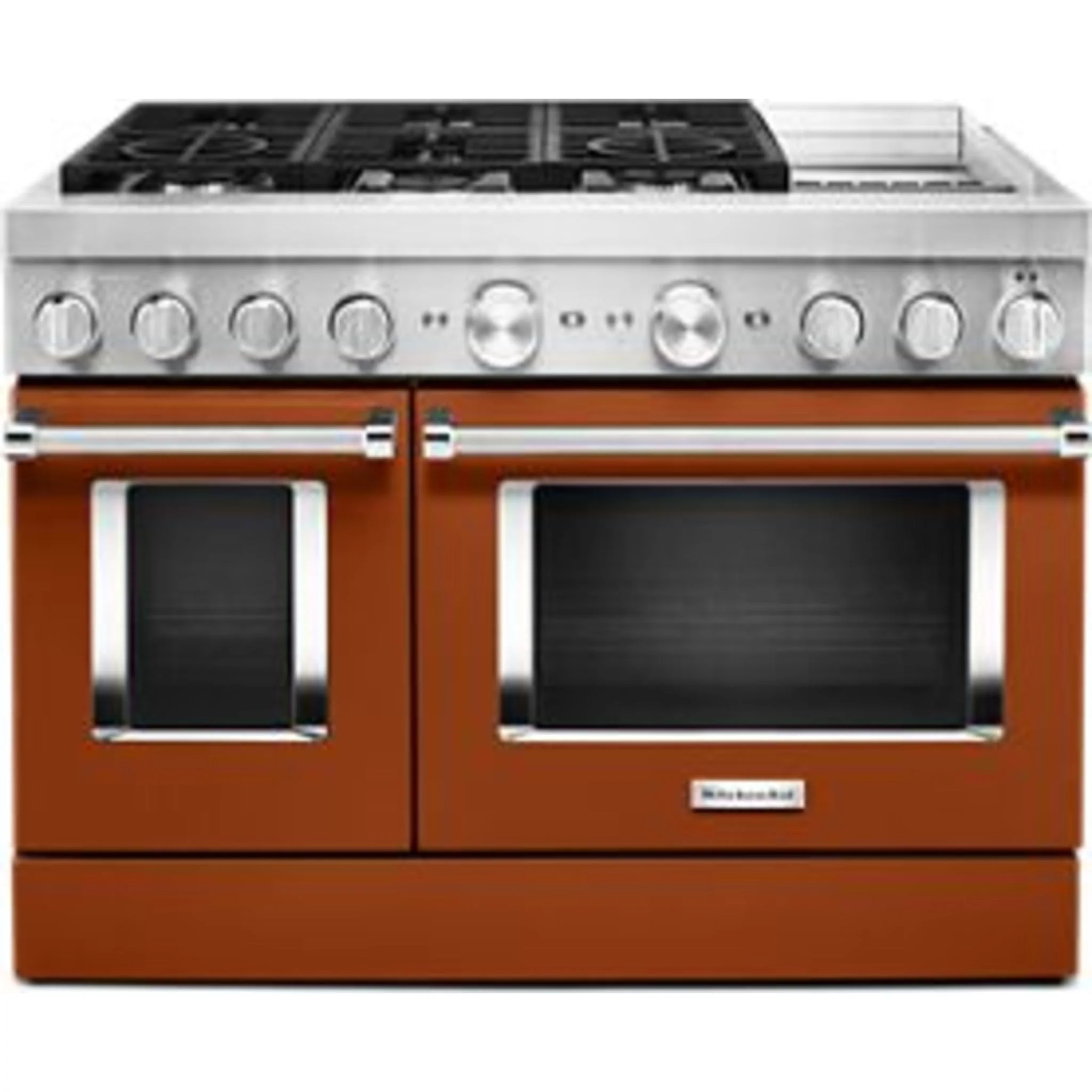 KitchenAid  48'' Smart Commercial-Style Dual Fuel Range with Griddle - Scorched Orange (KFDC558JSC) - Image 56
