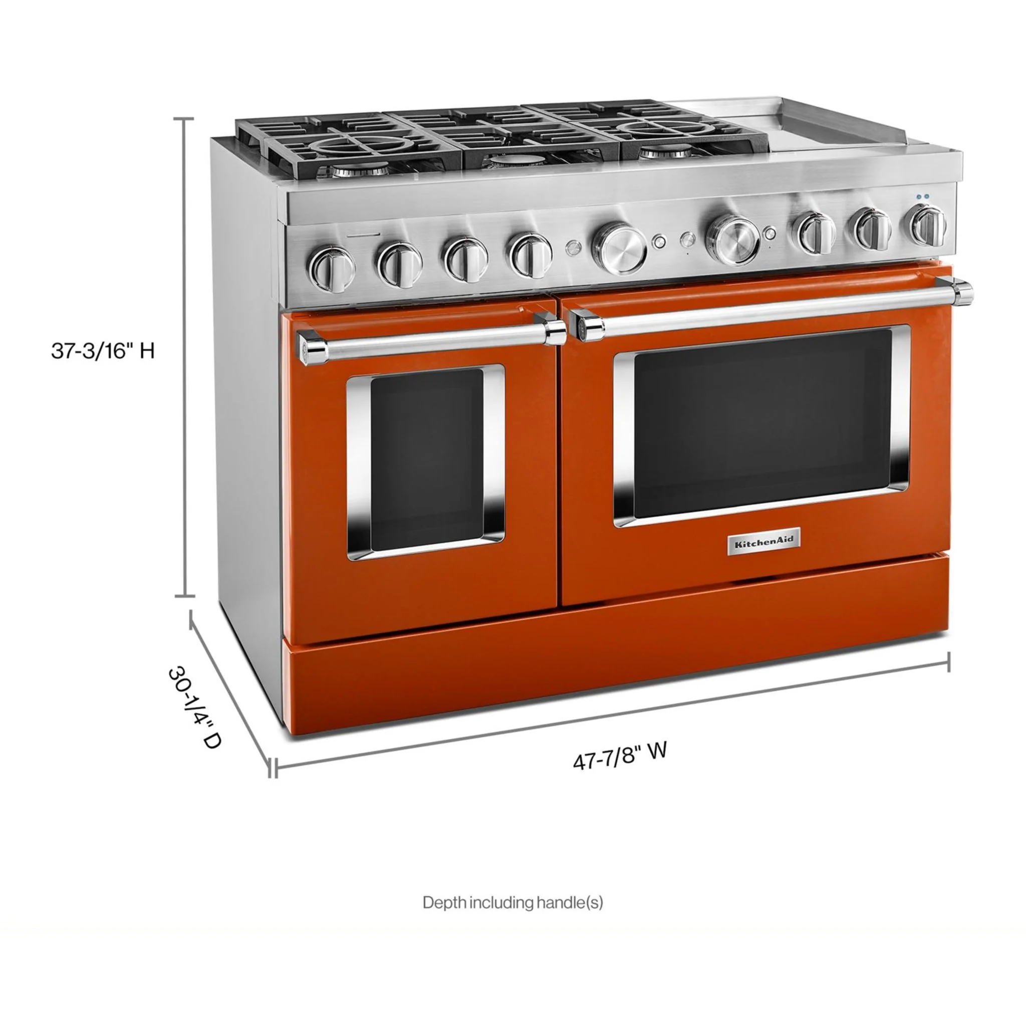 KitchenAid  48'' Smart Commercial-Style Dual Fuel Range with Griddle - Scorched Orange (KFDC558JSC) - Image 63