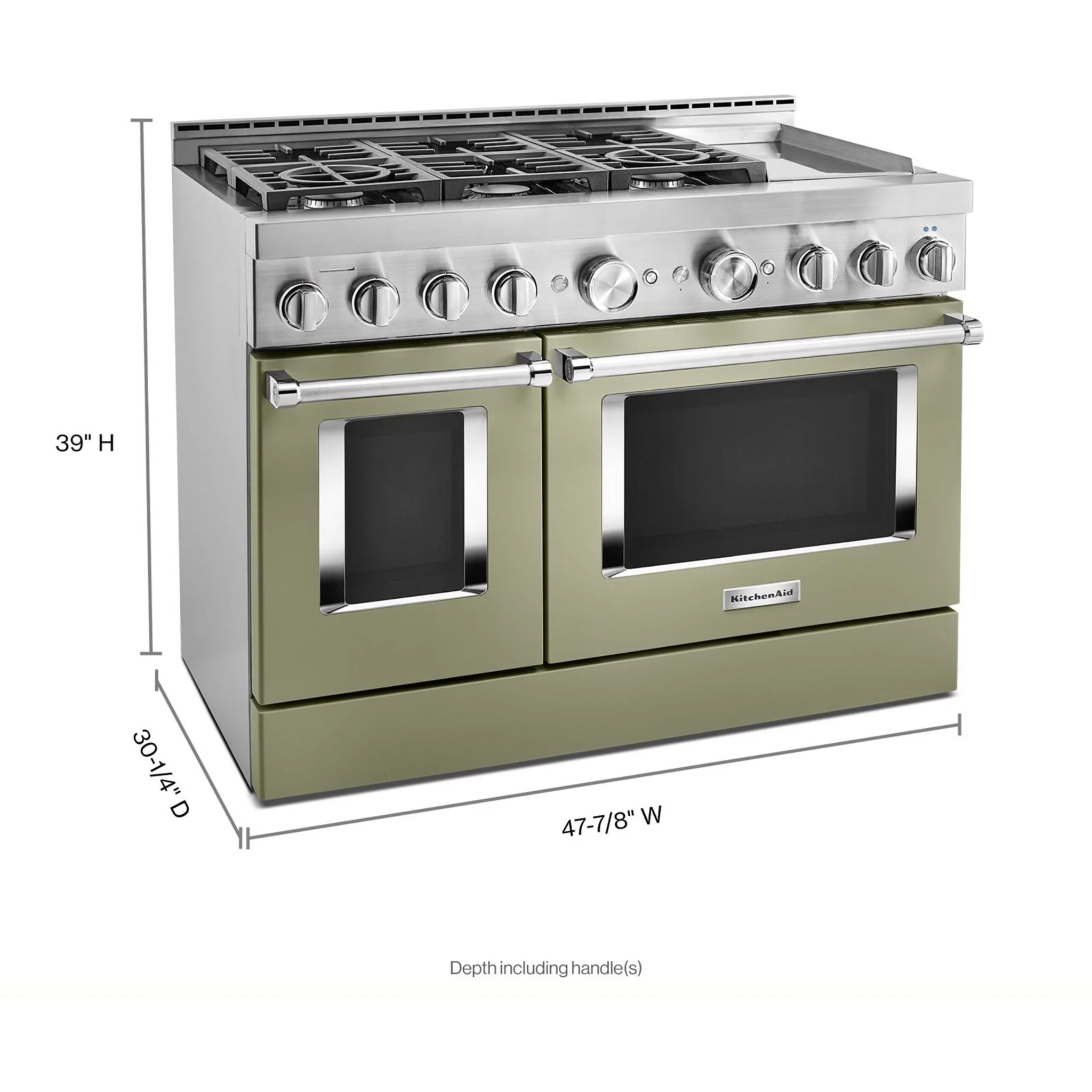 KitchenAid  48'' Smart Commercial-Style Gas Range with Griddle - Avocado Cream (KFGC558JAV) - Image 3