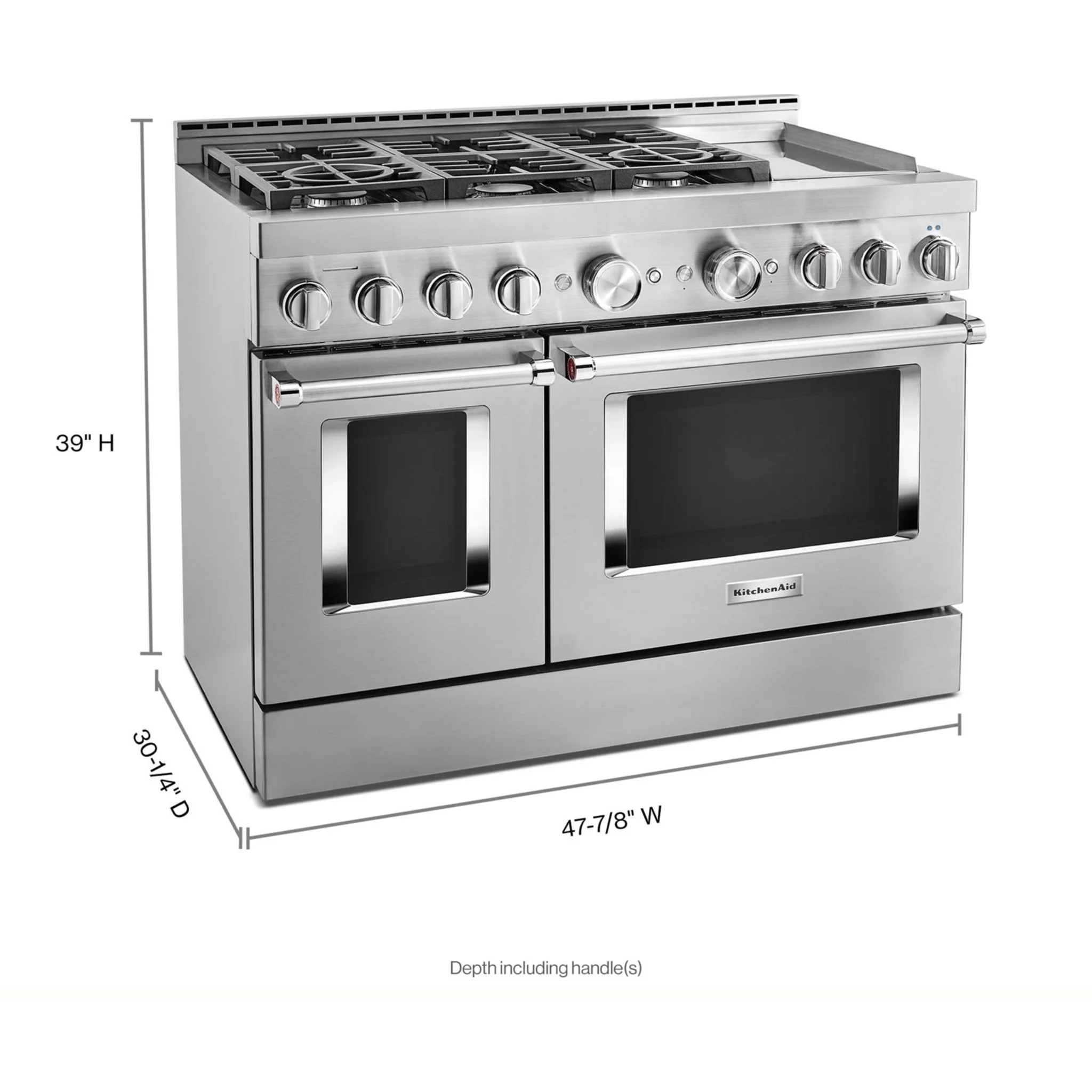 KitchenAid  48'' Smart Commercial-Style Gas Range with Griddle - Stainless Steel (KFGC558JSS) - Image 3