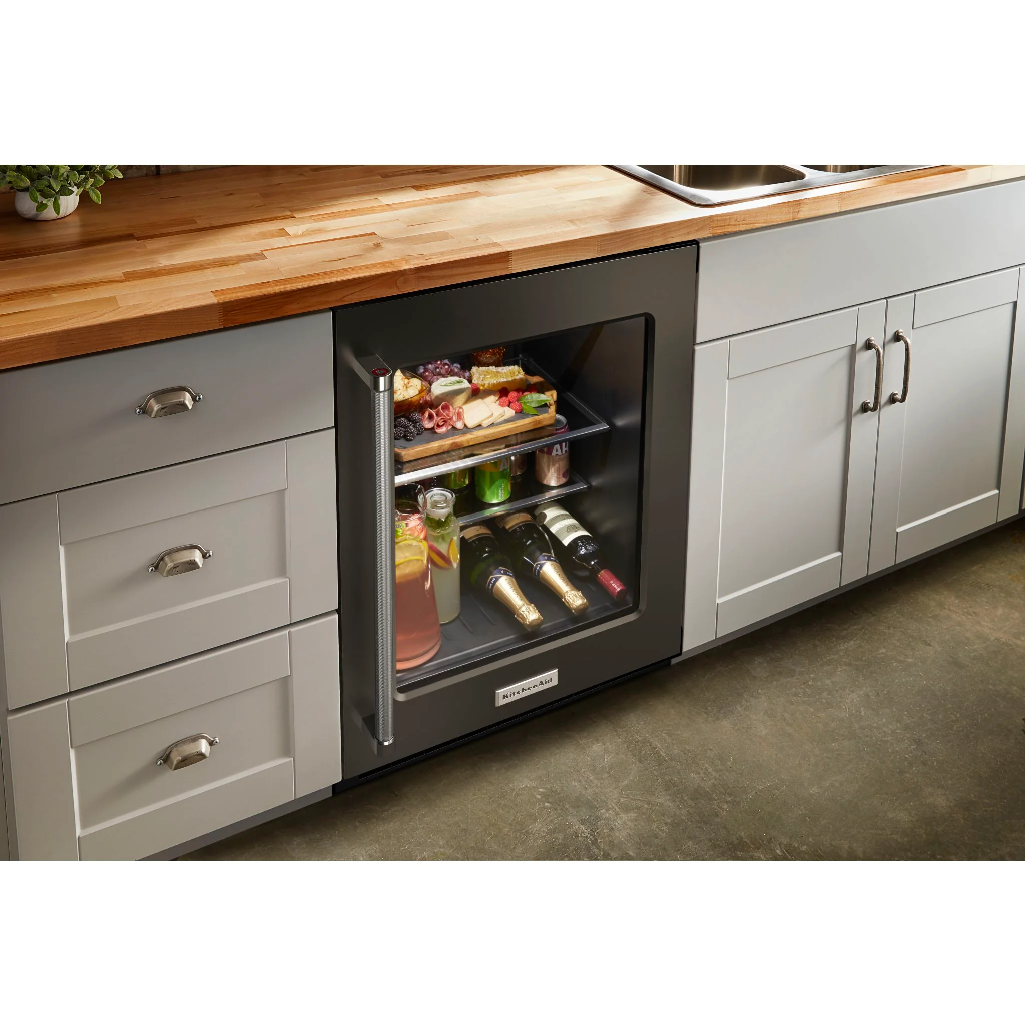 KitchenAid 24" Undercounter Refrigerator with Glass Door and Shelves with Metallic Accents and PrintShieldFinish -Black Stainless (KURR314KBS) - Image 8