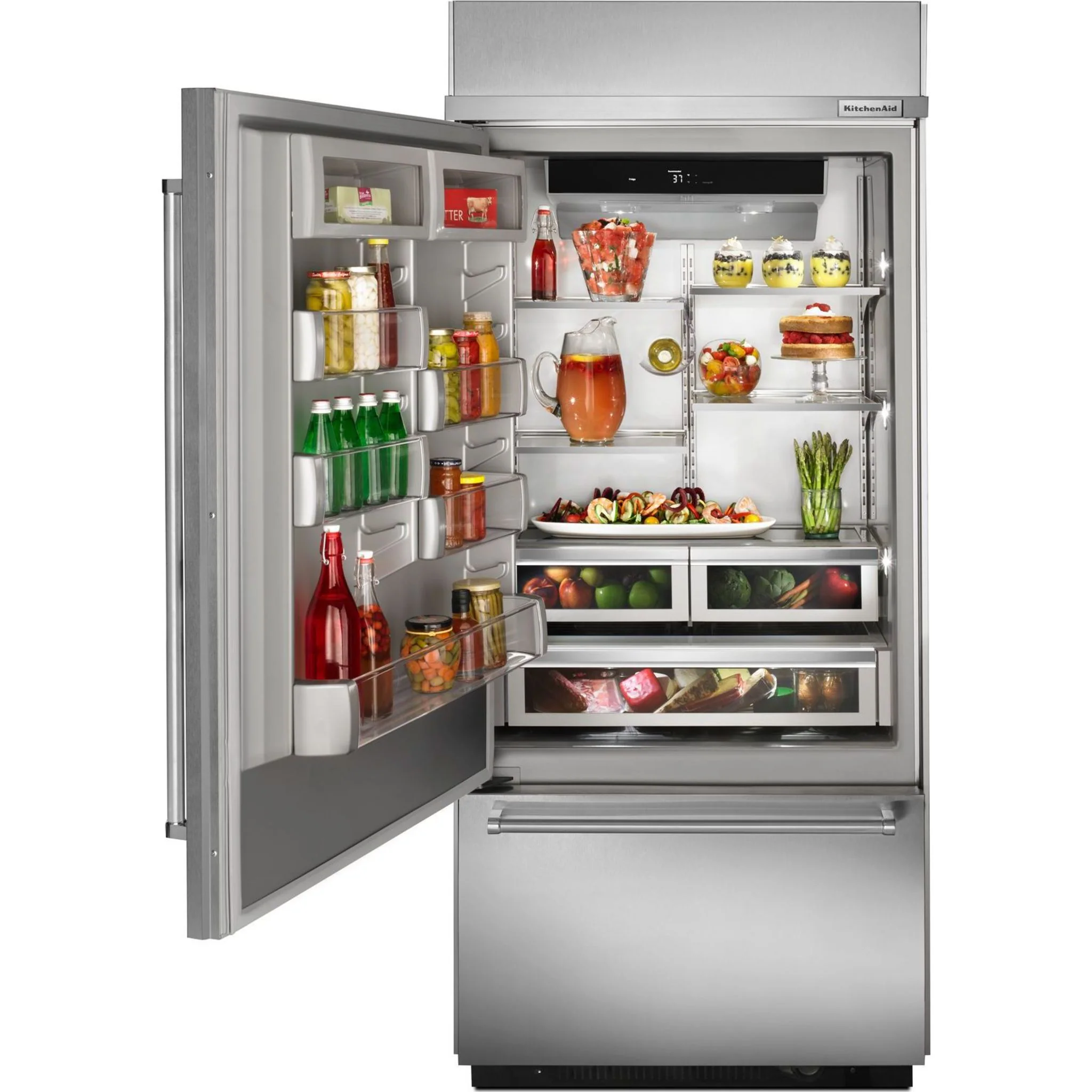 KitchenAid 20.9 cu.ft. 36" Width Built-In Stainless Bottom Mount Refrigerator with Platinum Interior Design - Stainless Steel (KBBL306ESS) - Image 10