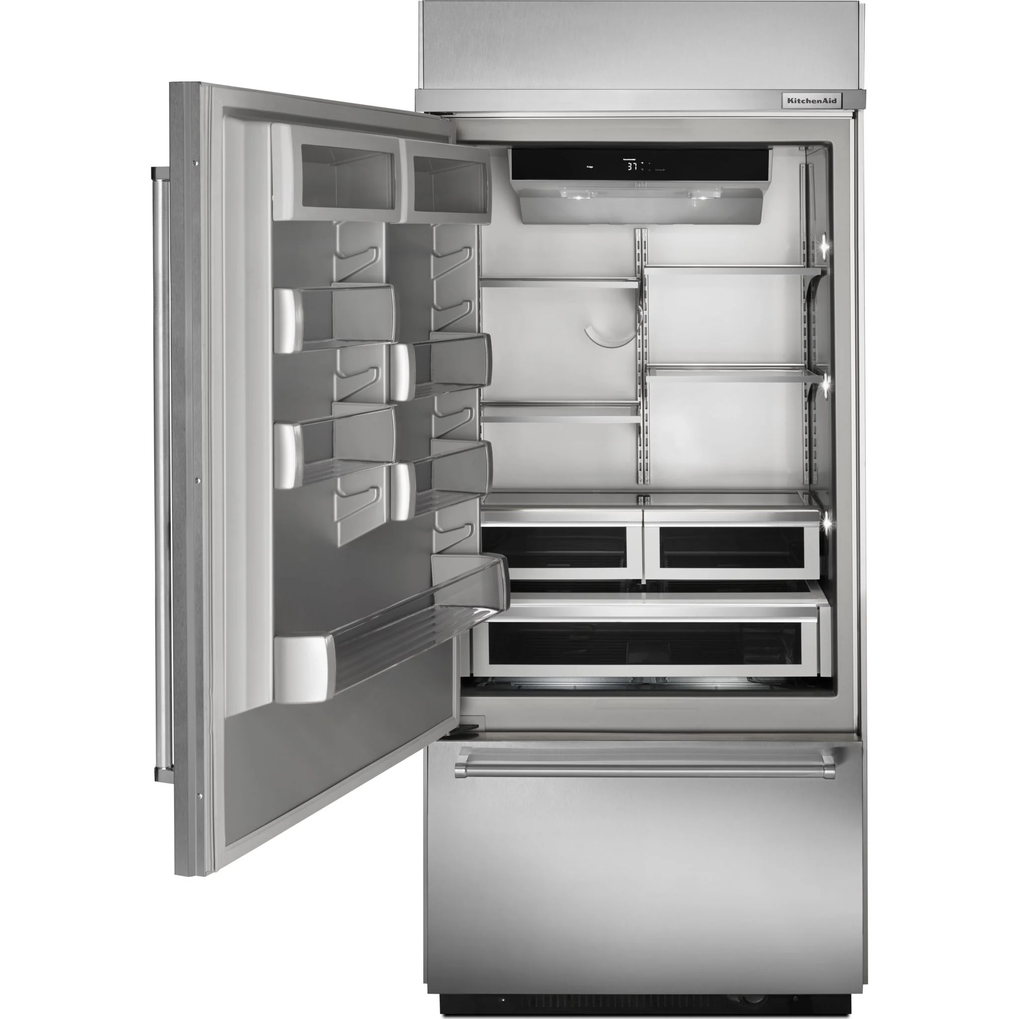 KitchenAid 20.9 cu.ft. 36" Width Built-In Stainless Bottom Mount Refrigerator with Platinum Interior Design - Stainless Steel (KBBL306ESS) - Image 2
