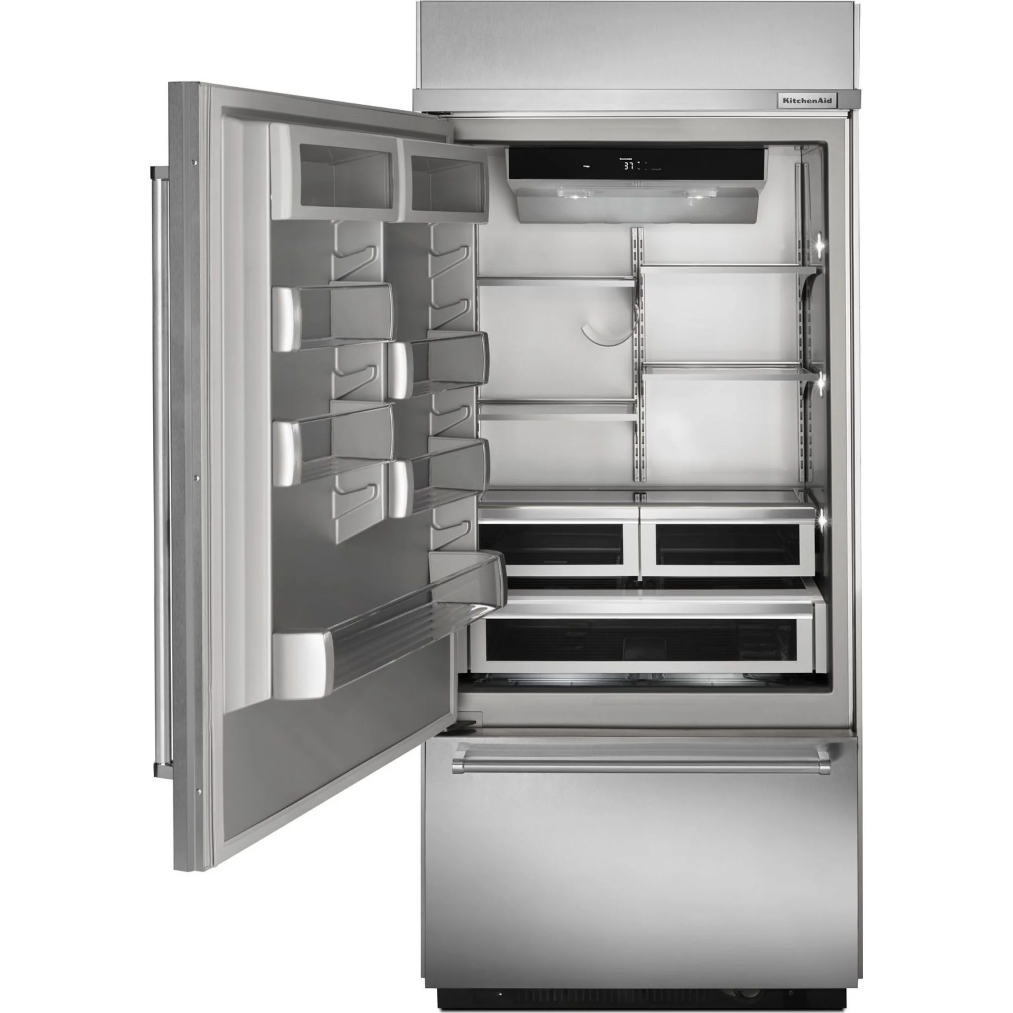 KitchenAid 20.9 cu.ft. 36" Width Built-In Stainless Bottom Mount Refrigerator with Platinum Interior Design - Stainless Steel (KBBL306ESS) - Image 7