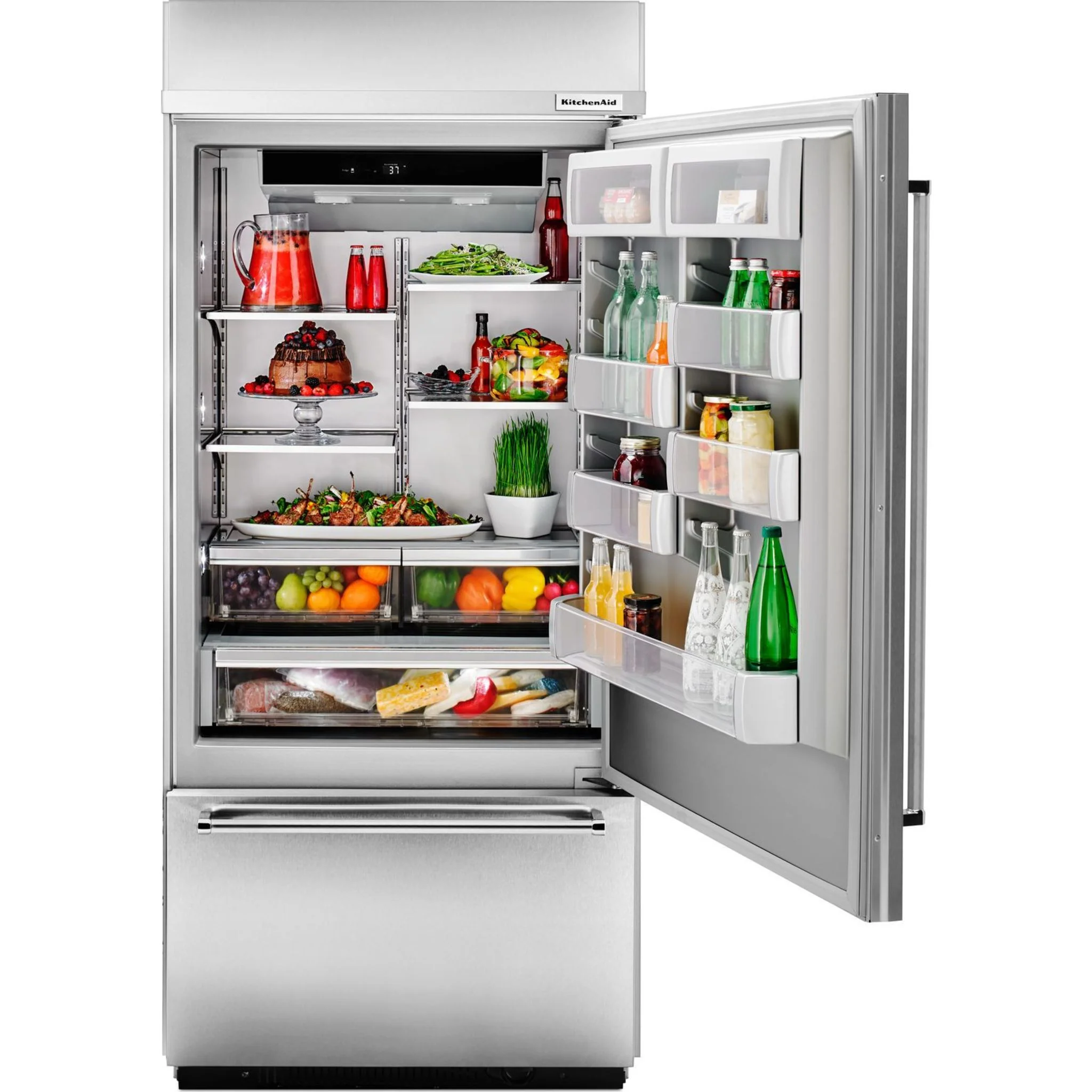 KitchenAid 20.9 cu.ft. 36" Width Built-In Stainless Bottom Mount Refrigerator with Platinum Interior Design - Stainless Steel (KBBR306ESS) - Image 15