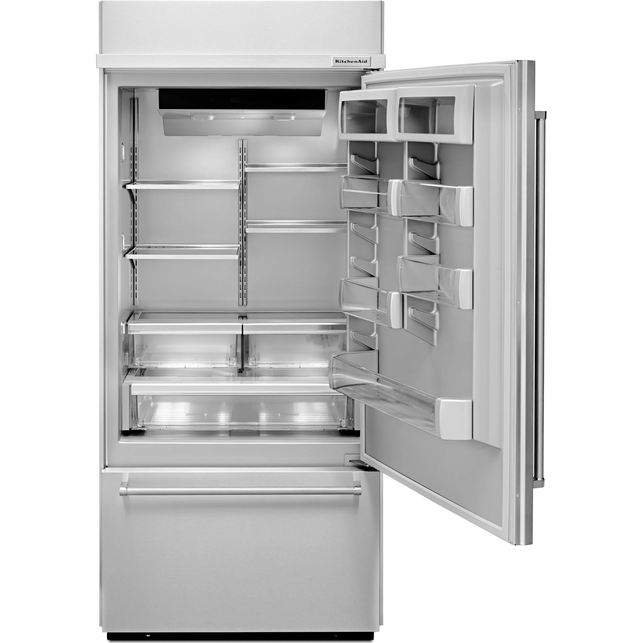KitchenAid 20.9 cu.ft. 36" Width Built-In Stainless Bottom Mount Refrigerator with Platinum Interior Design - Stainless Steel (KBBR306ESS) - Image 2