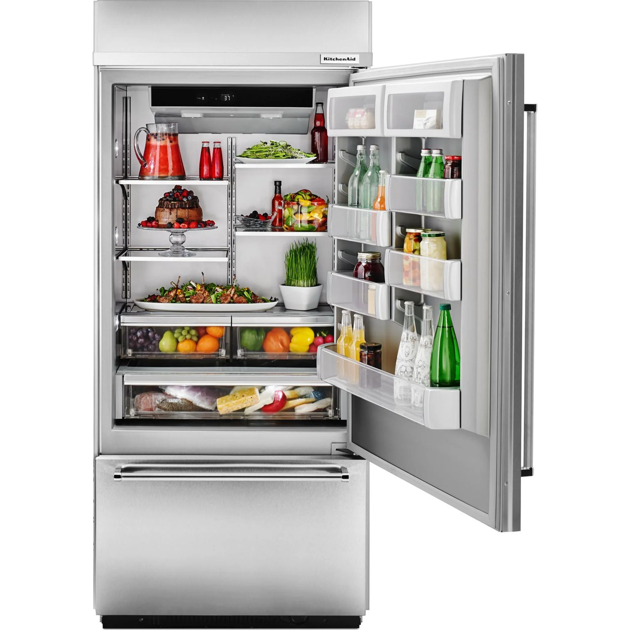 KitchenAid 20.9 cu.ft. 36" Width Built-In Stainless Bottom Mount Refrigerator with Platinum Interior Design - Stainless Steel (KBBR306ESS) - Image 28