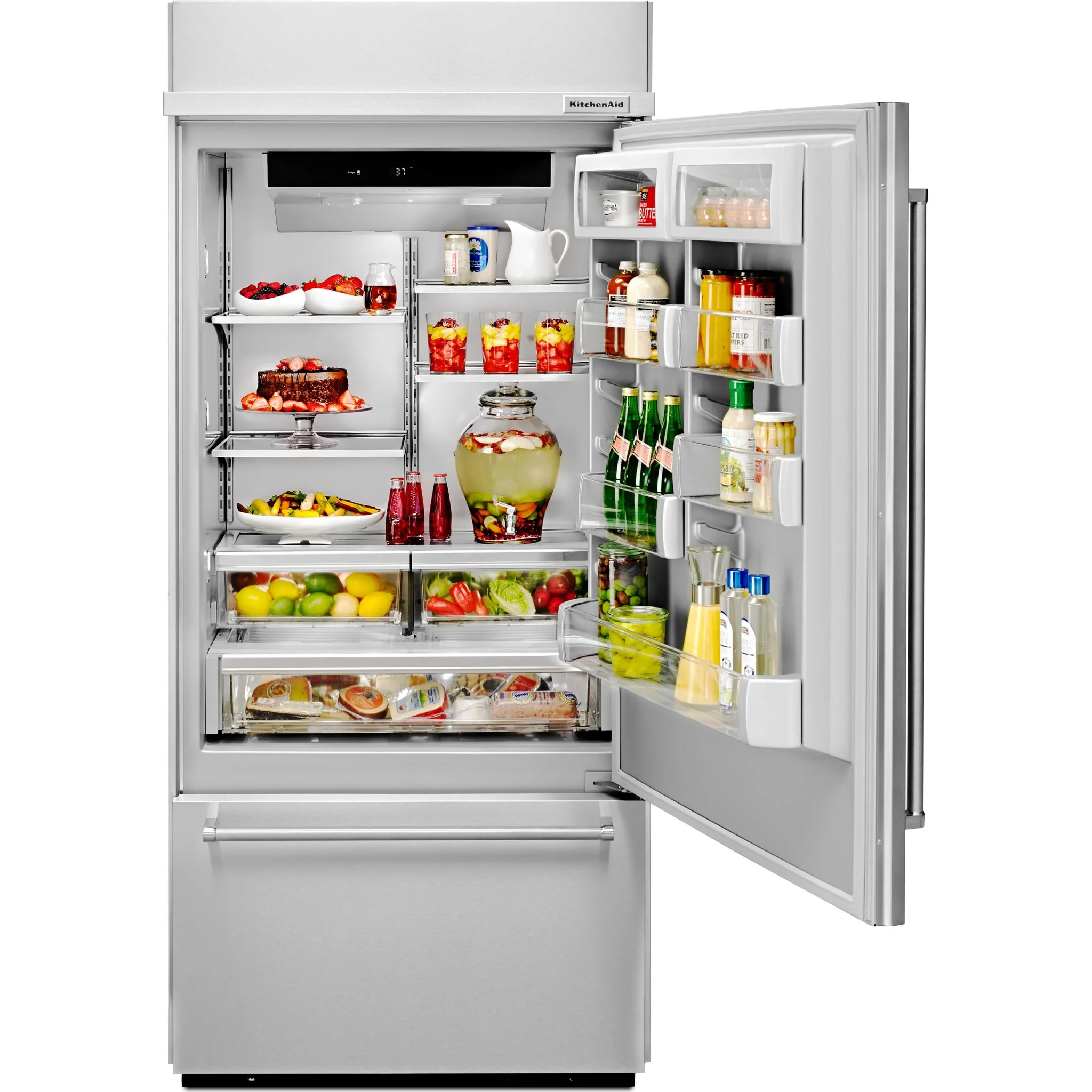 KitchenAid 20.9 cu.ft. 36" Width Built-In Stainless Bottom Mount Refrigerator with Platinum Interior Design - Stainless Steel (KBBR306ESS) - Image 3