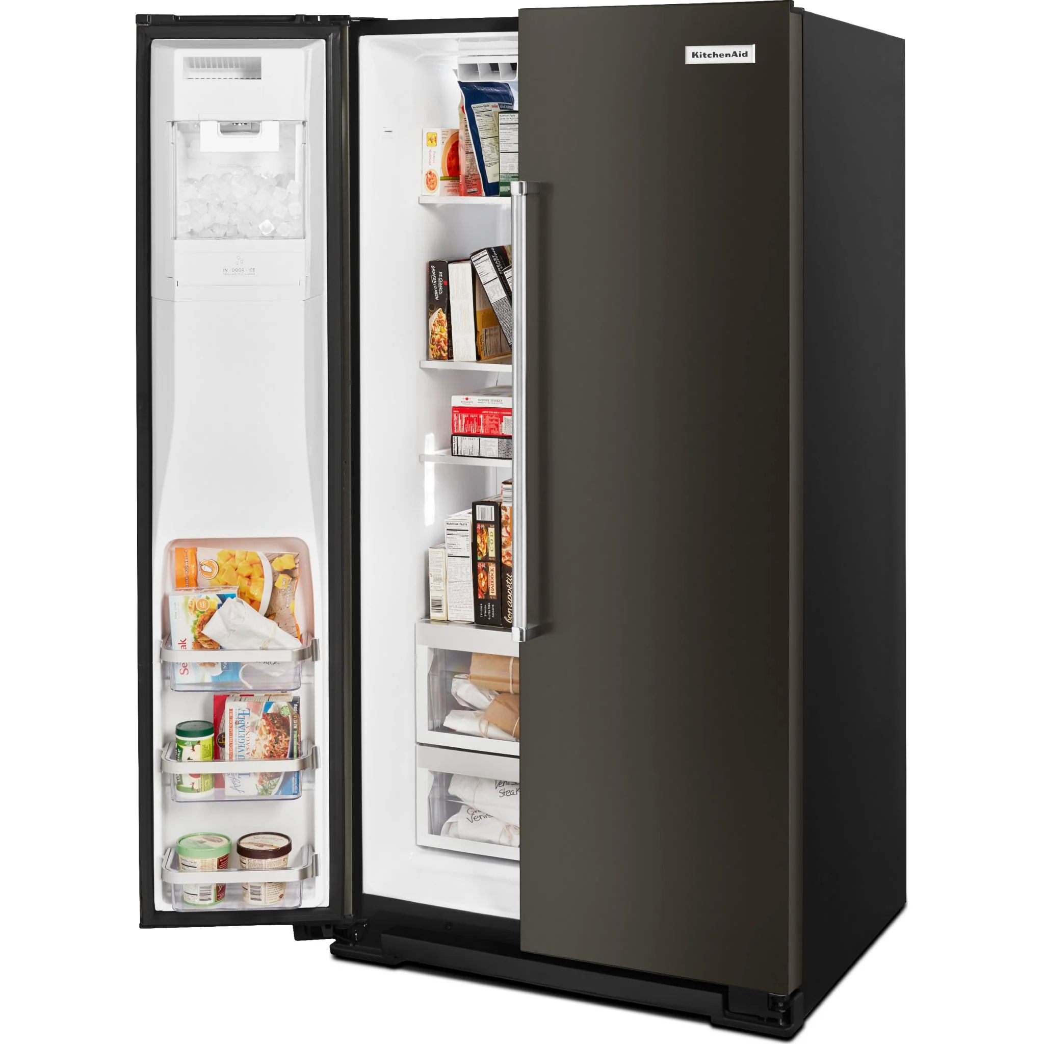 KitchenAid  19.9 cu.. ft. Counter-Depth Side-by-Side Refrigerator with Exterior Ice and Water - Black Stainless (KRSC700HBS) - Image 14